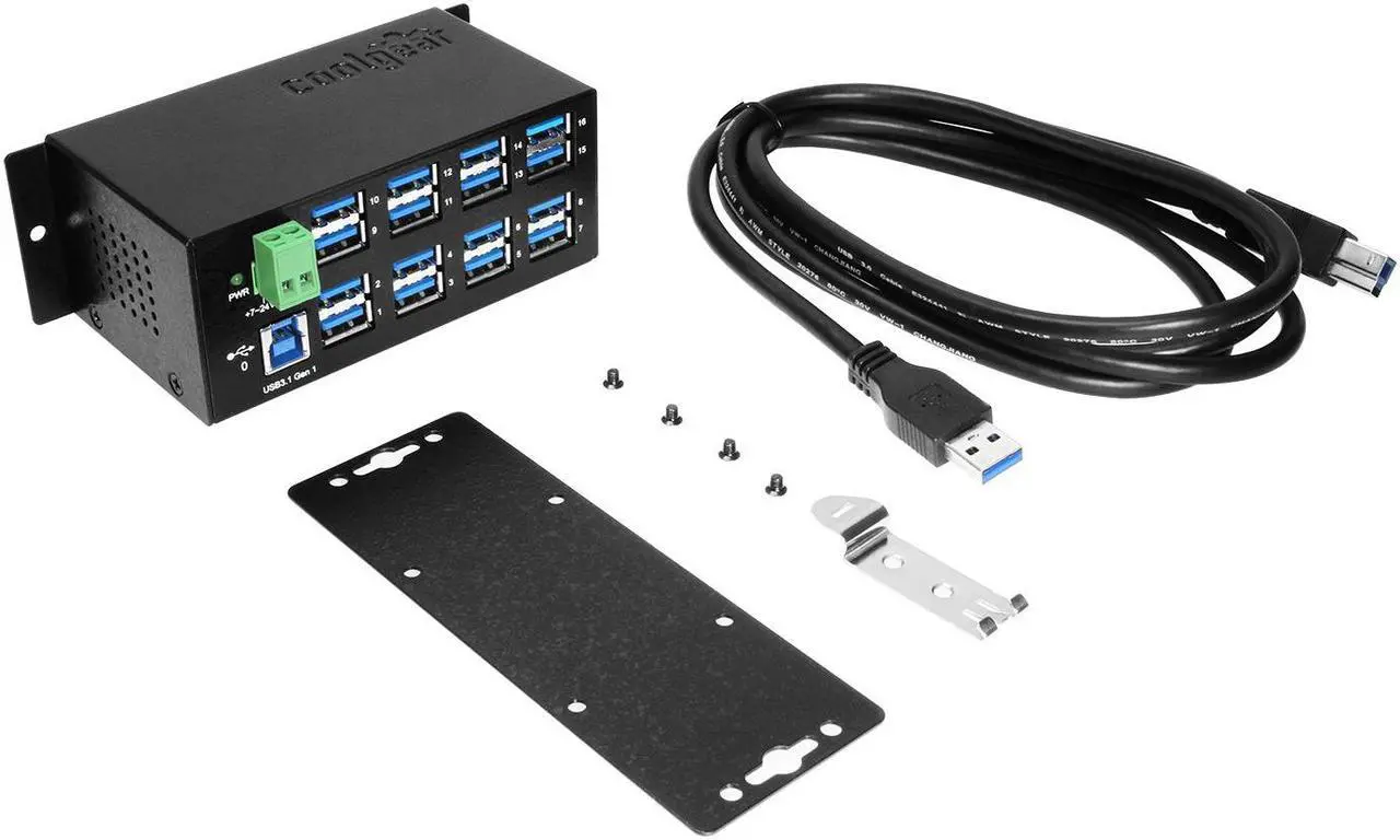 Alt view image 7 of 7 - Coolgear Industrial 16 Port USB 3.2 Hub with 5Gbps Speed, Surge Protection & Mounting Options