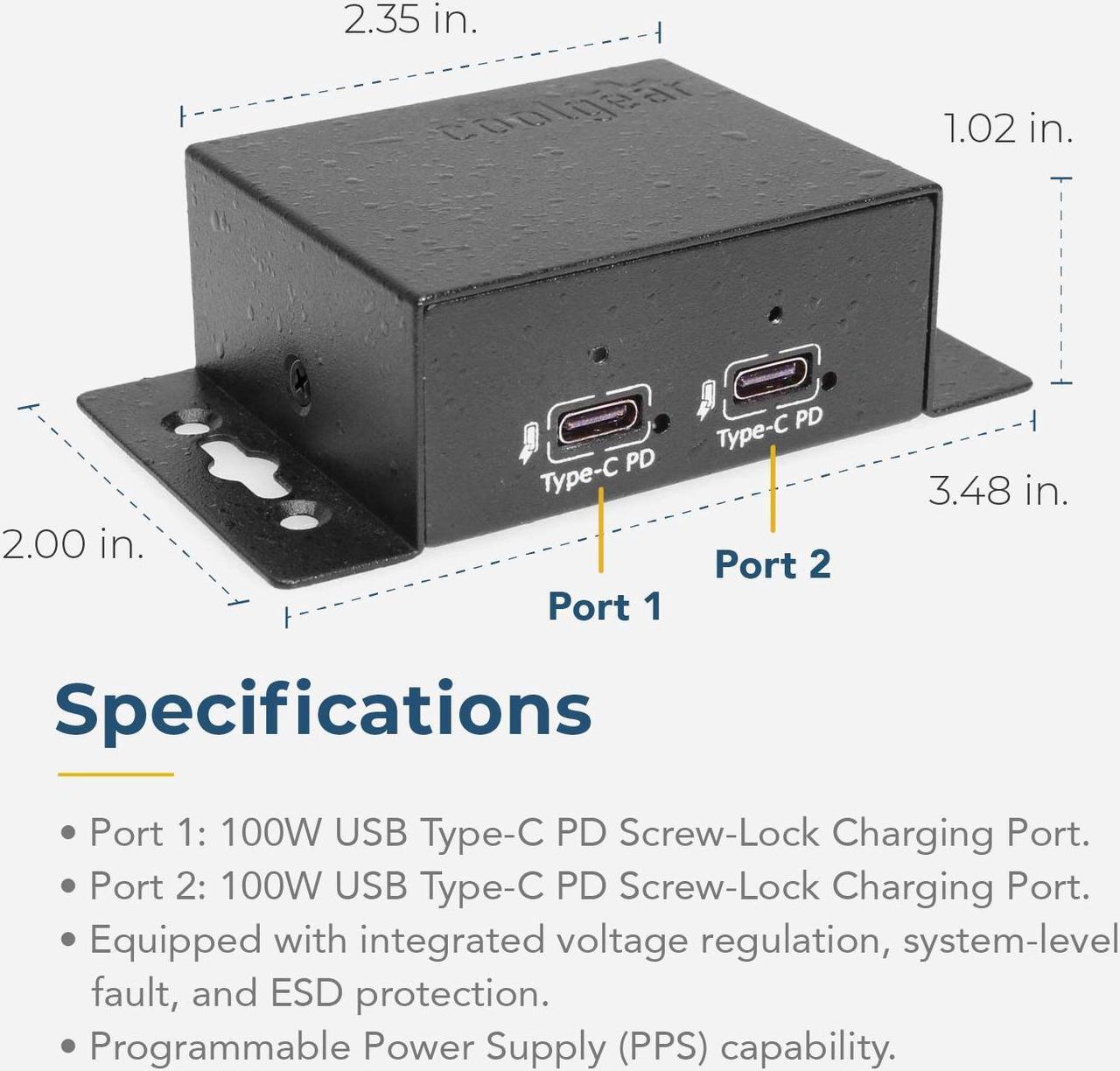 Alt view image 7 of 7 - Coolgear ChargeIt! Mini 200W Type-C PD Charger - Dual 100W Ports, Fast Charging, Screw Lock Compatible
