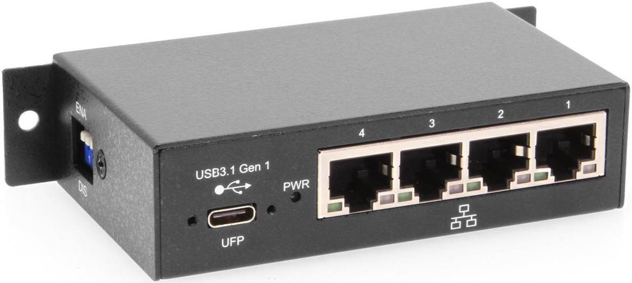 Main image of Coolgear 4-Port Gigabit Ethernet to USB-C Adapter | Energy Efficient, Mountable, and Industrial Grade with Independent Port Control