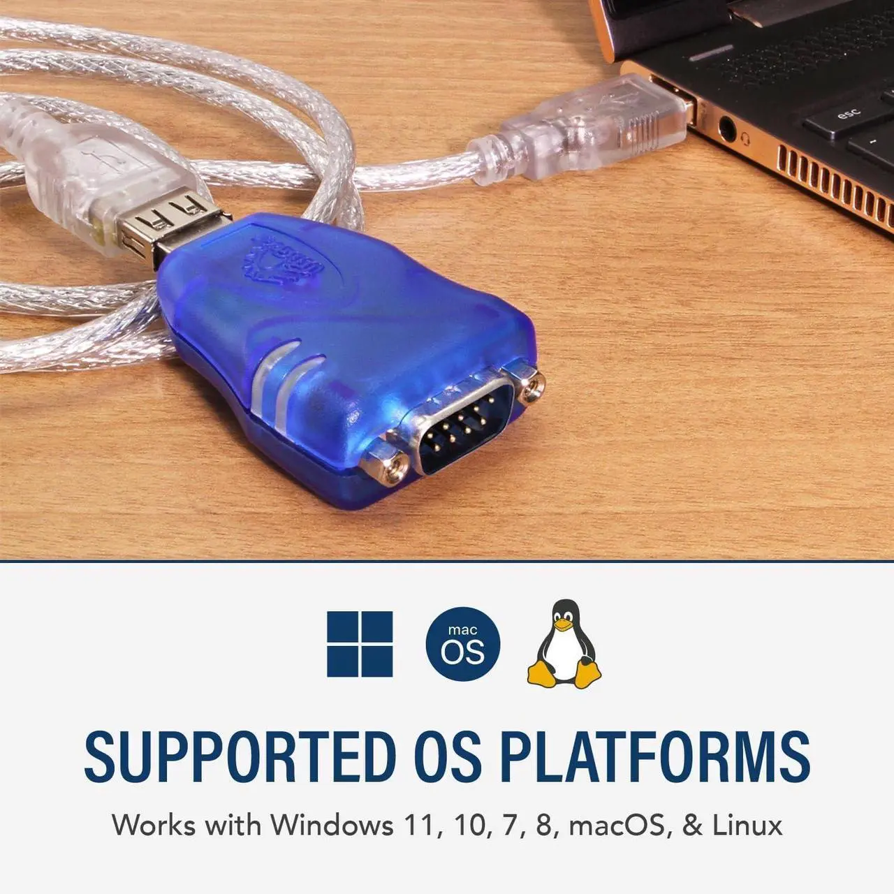 Alt view image 4 of 7 - USBGear USB to RS-232 Serial Adapter Cable - DB9 Male, FTDI Chipset, RX/TX Status LEDs, TAA Compliant (Made in Taiwan), Compatible with Windows & Mac