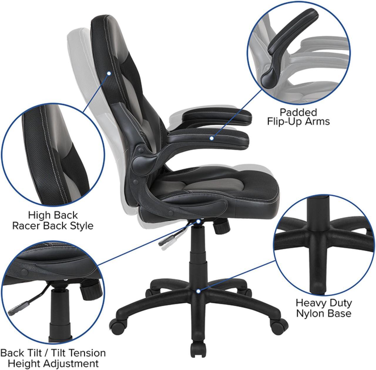 Alt view image 3 of 20 - Flash Furniture Red Computer Gaming Desk and Black Racing Chair Set with Cup Holder and Headphone Hook