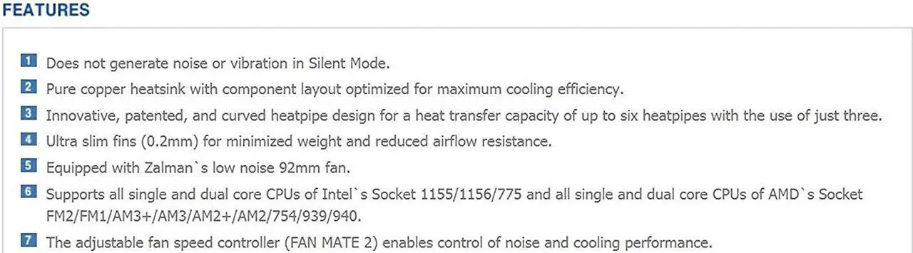 Alt view image 2 of 7 - Zalman Pure Copper CPU Cooler with 92mm Blue LED Fan, CPU Air Cooling Fan High Performance, 1350-2600RPM, Patented Figure-8 Heat Pipe, 3-Pin Connector w/ Fan Mate Speed Controller (CNPS9500A-LED)