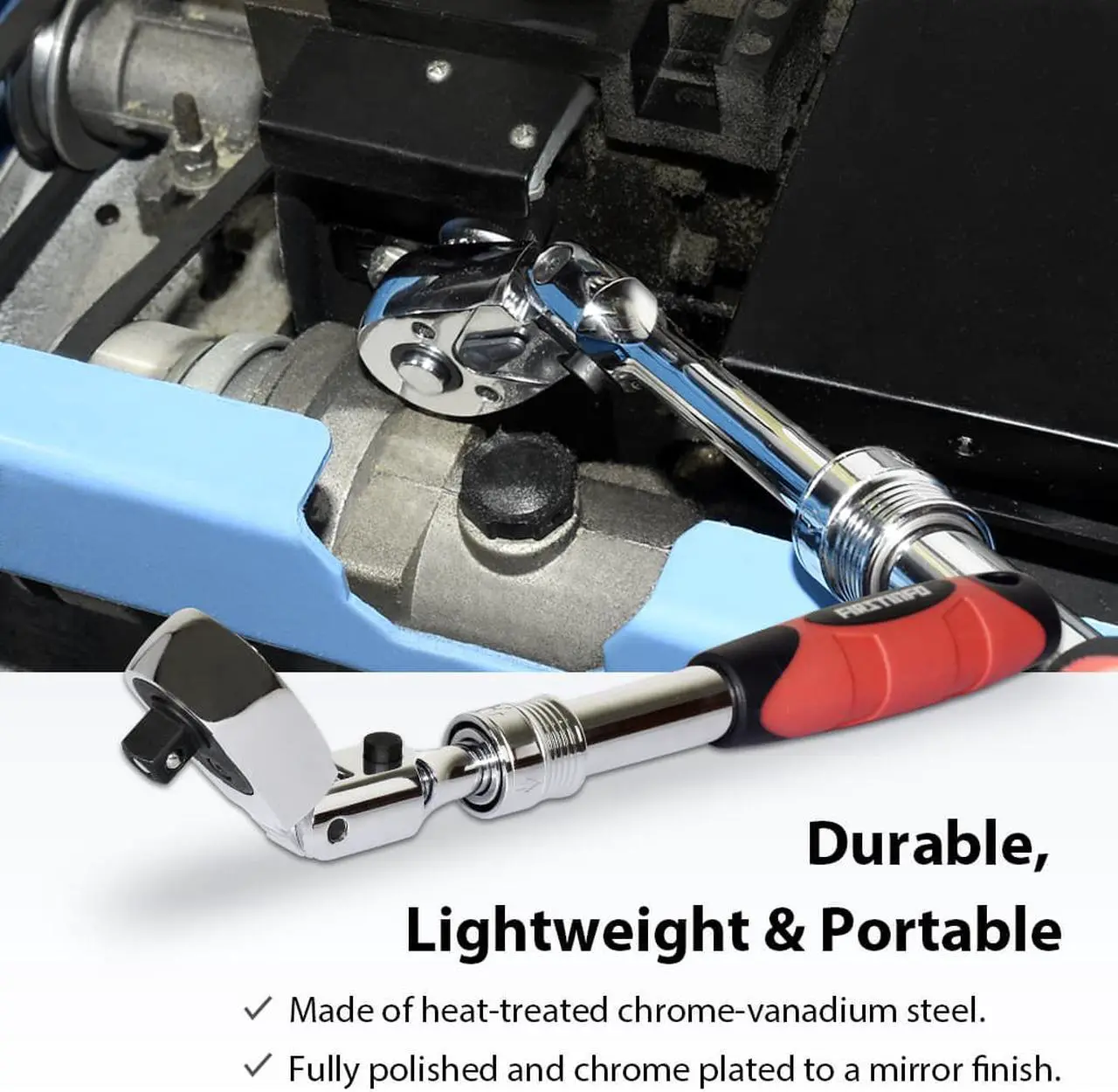 Alt view image 4 of 6 - FIRSTINFO 3/8-Inch Drive Locking & Flexible Extendable Ratchet Wrench Reversible, Soft-Grip with 72-Tooth Geared Action (Length: 10.2 to 14.1 inches)