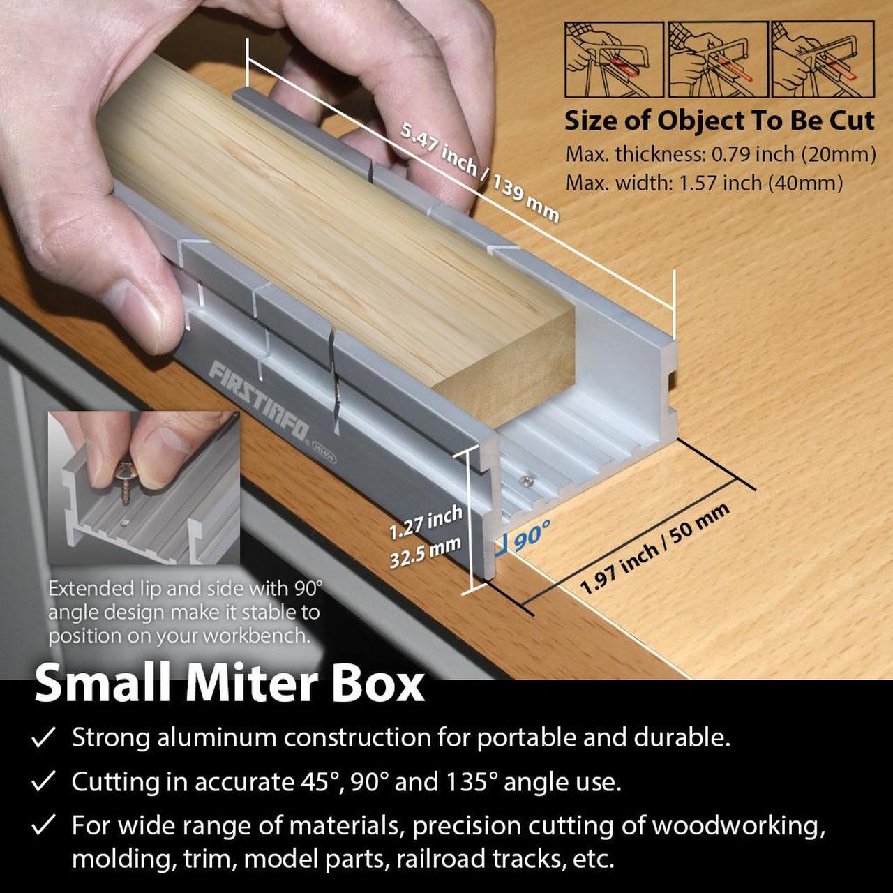 Alt view image 6 of 6 - FIRSTINFO Mini Hacksaw Hand Saw and Aluminum Miter / Thin Slot Small Miter Box Slot Angles 45, 90, 135 Degree with Trimming Planer Kit