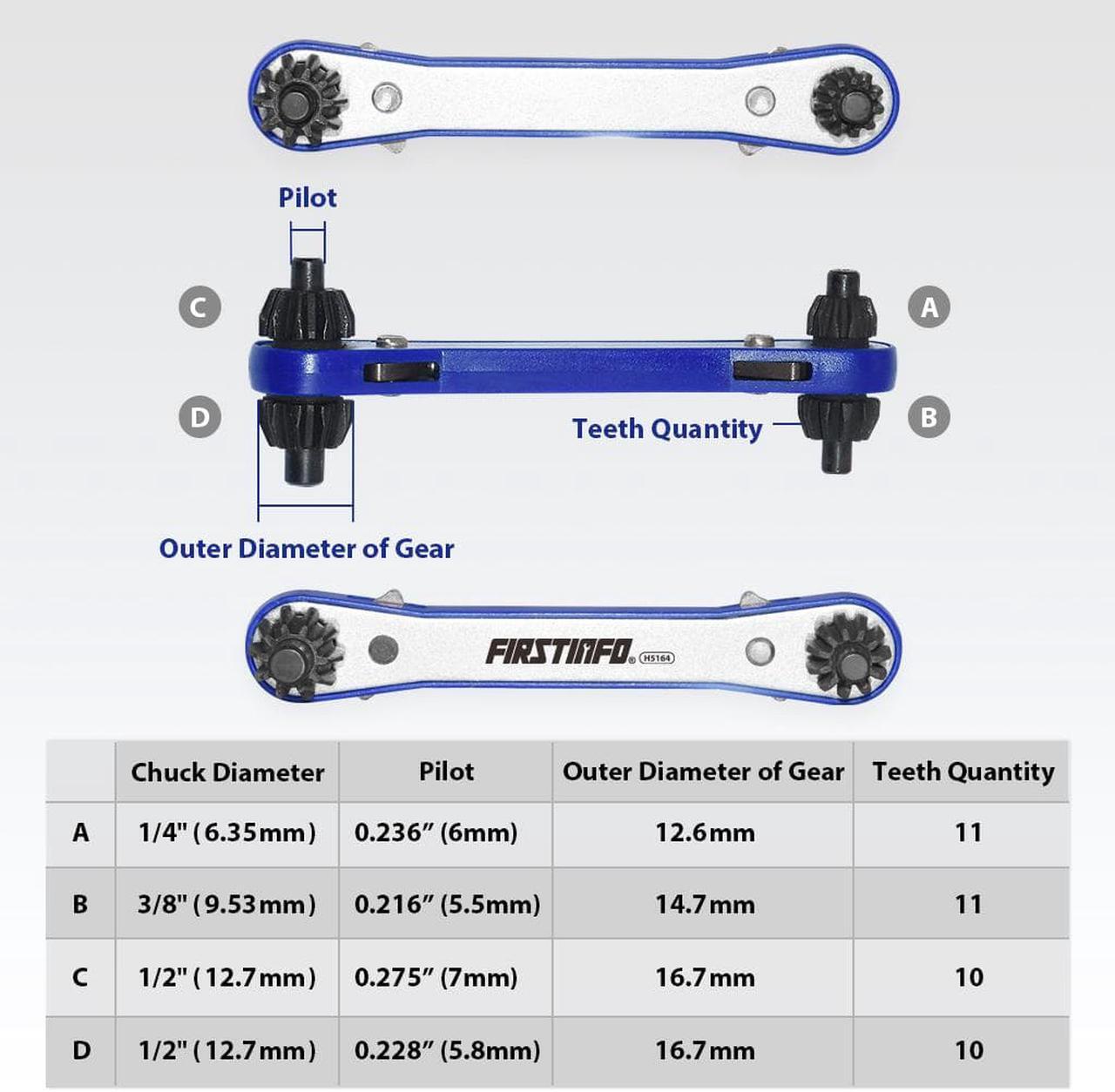 Alt view image 2 of 5 - FIRSTINFO Universal 4 Way Drill Chuck Master Key Ratchet Wrench on 4 Sizes of chuck Ø 7mm, 5.5mm, 6mm, 5.8mm