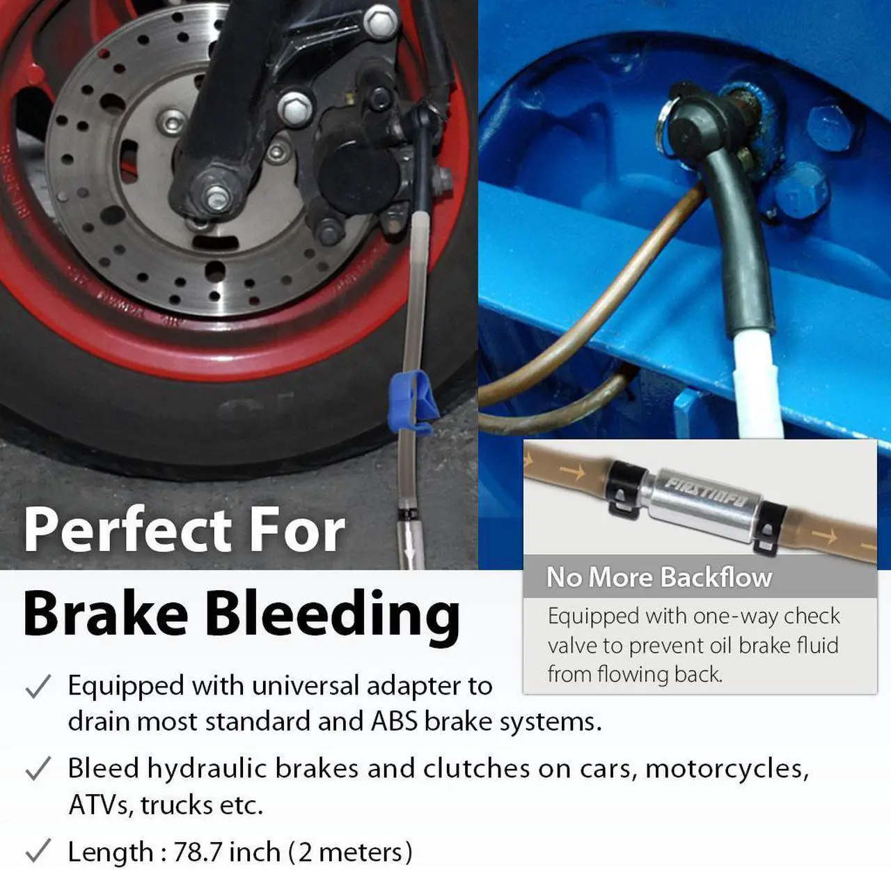 Alt view image 2 of 6 - FIRSTINFO One Way Check Valve 6.5 feet ( 2 Meter ) Automotive Brake Bleeding Hose with Oil Stopper Valve for FIRSTINFO 6.5 & 10 & 15 Liter Oil Evacuator