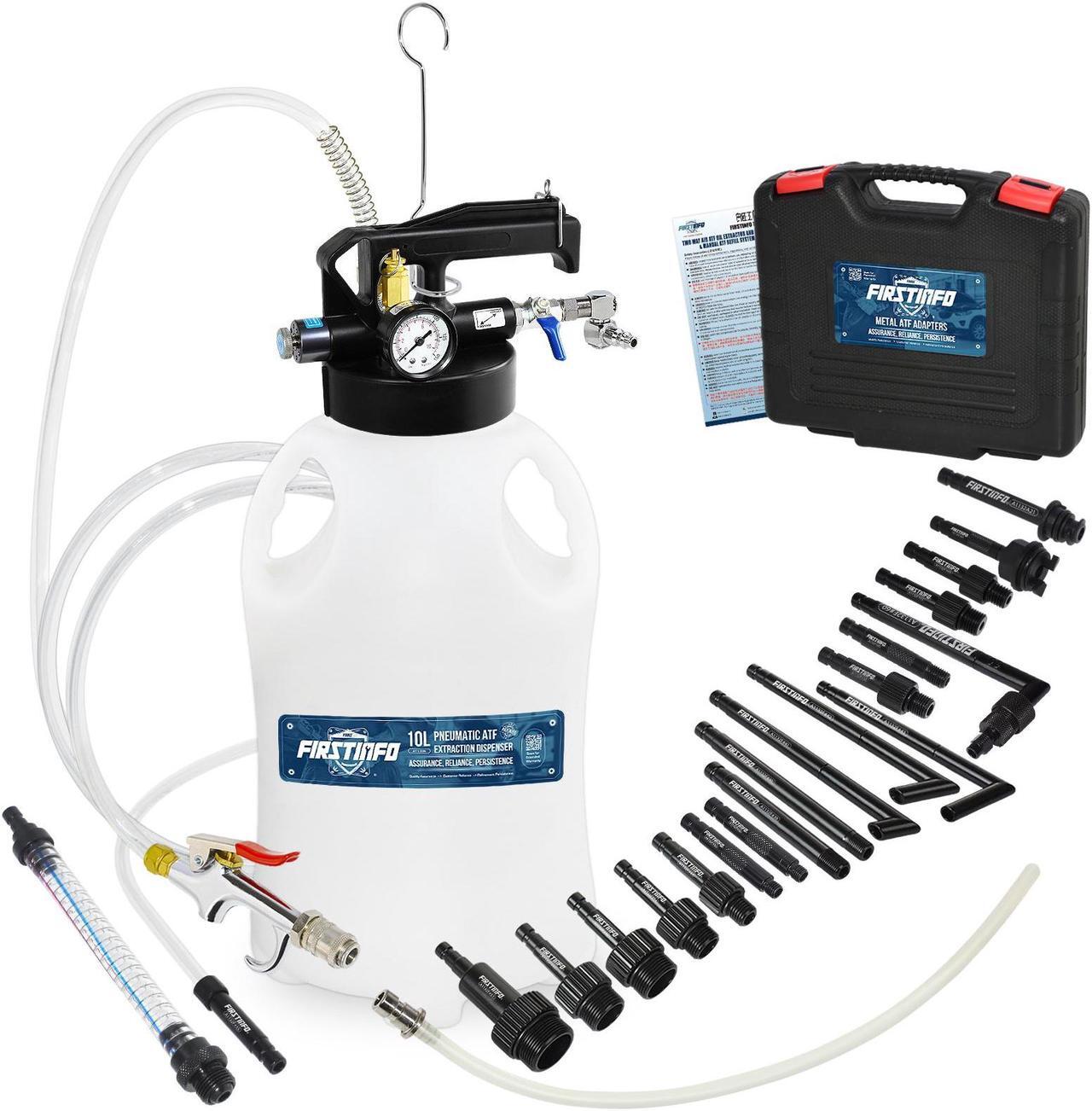 Main image of FIRSTINFO10 Liter Automatic Transmission Fluid Pump ATF Refill System Dispenser Extractor with 21 Pcs OE-Style ATF Filler Adapters