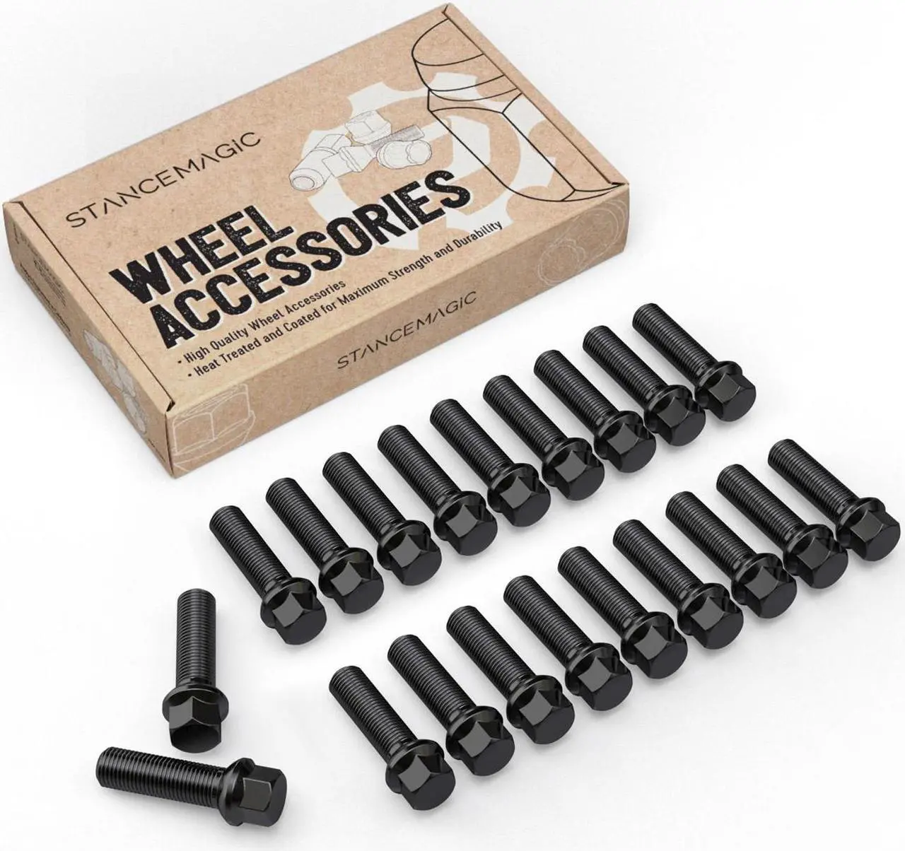 20pcs Extended Black Lug Bolts 14x1.5 (45mm Shank Length - Not OEM ...