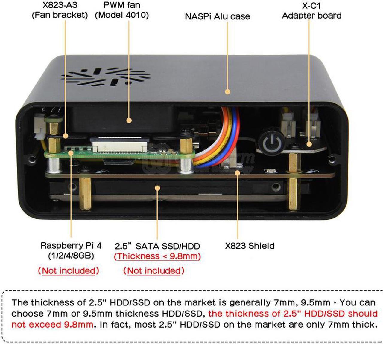 Alt view image 4 of 7 - Geekworm NASPi 2.5 inch SATA HDD/SSD NAS Storage Kit for Raspberry Pi 4 Model B(Not Include Raspberry Pi 4)