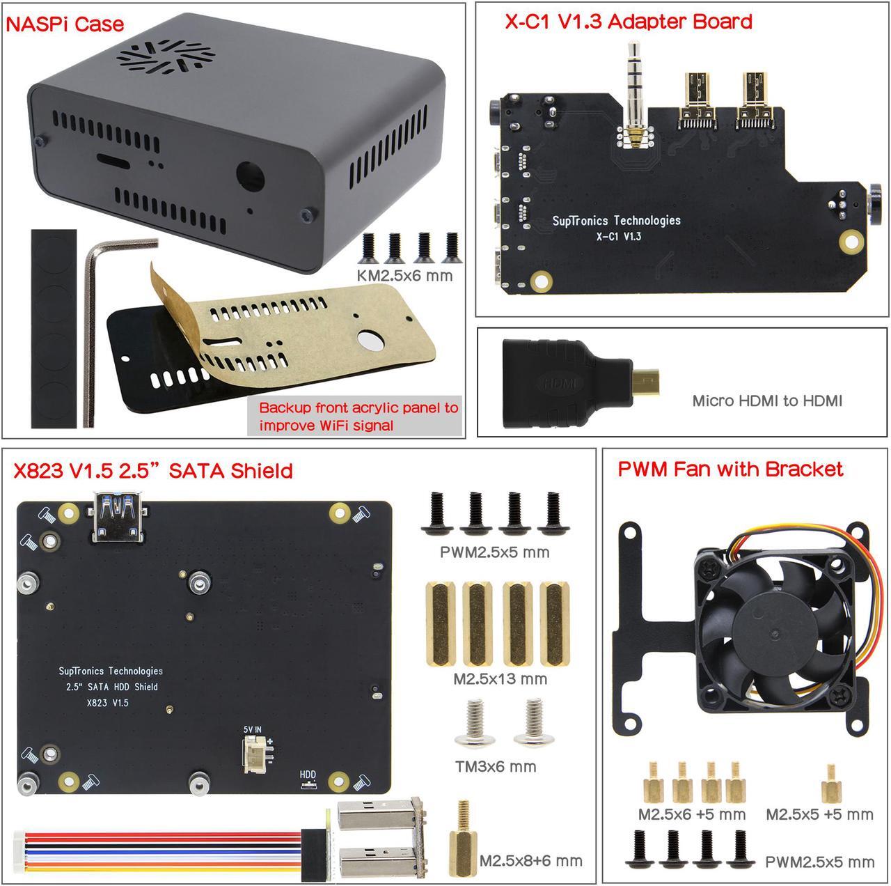 Alt view image 6 of 7 - Geekworm NASPi 2.5 inch SATA HDD/SSD NAS Storage Kit for Raspberry Pi 4 Model B(Not Include Raspberry Pi 4)