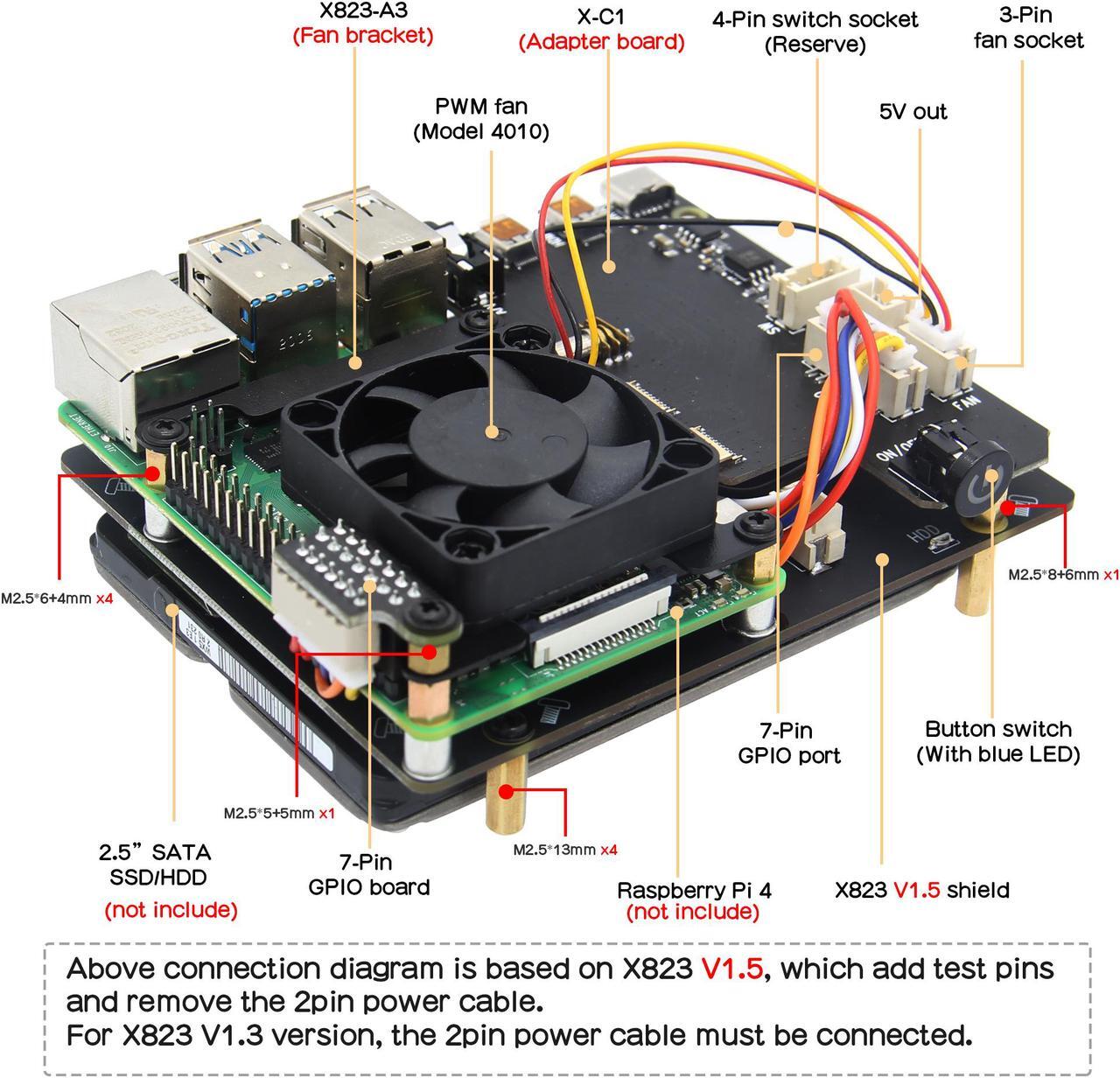 Alt view image 3 of 7 - Geekworm NASPi 2.5 inch SATA HDD/SSD NAS Storage Kit for Raspberry Pi 4 Model B(Not Include Raspberry Pi 4)