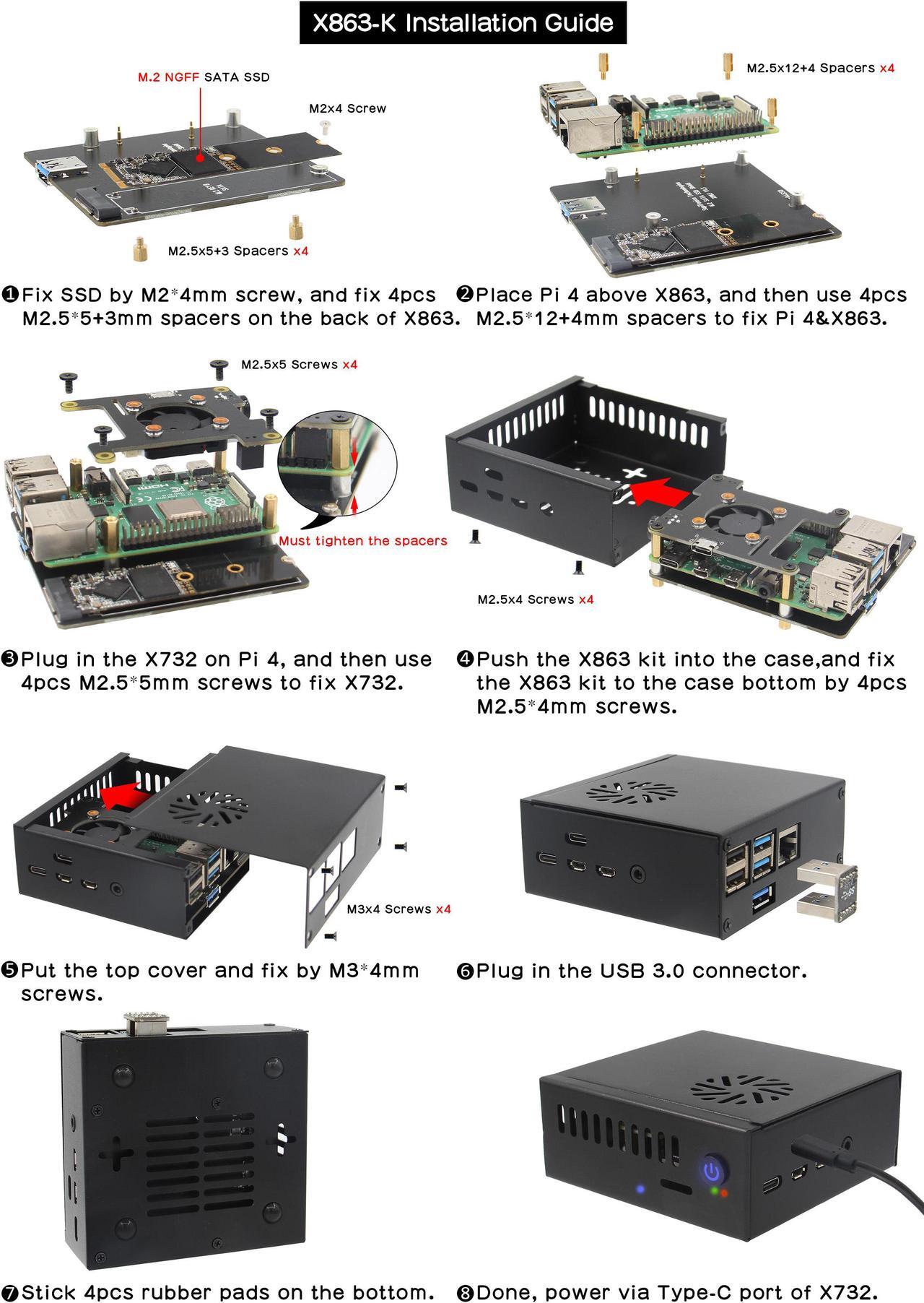 Alt view image 6 of 7 - Geekworm X863 M.2 NGFF SATA SSD Storage NAS Kit for Raspberry Pi 4 Model B(Not inlcude Raspberry Pi 4&SSD&PSU)