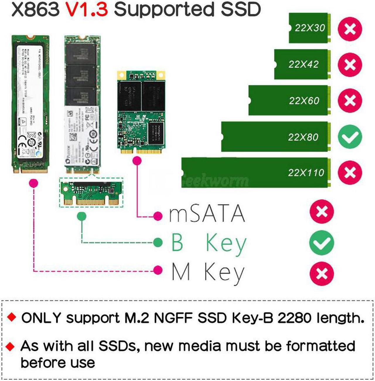 Alt view image 7 of 7 - Geekworm X863 M.2 NGFF SATA SSD Storage NAS Kit for Raspberry Pi 4 Model B(Not inlcude Raspberry Pi 4&SSD&PSU)