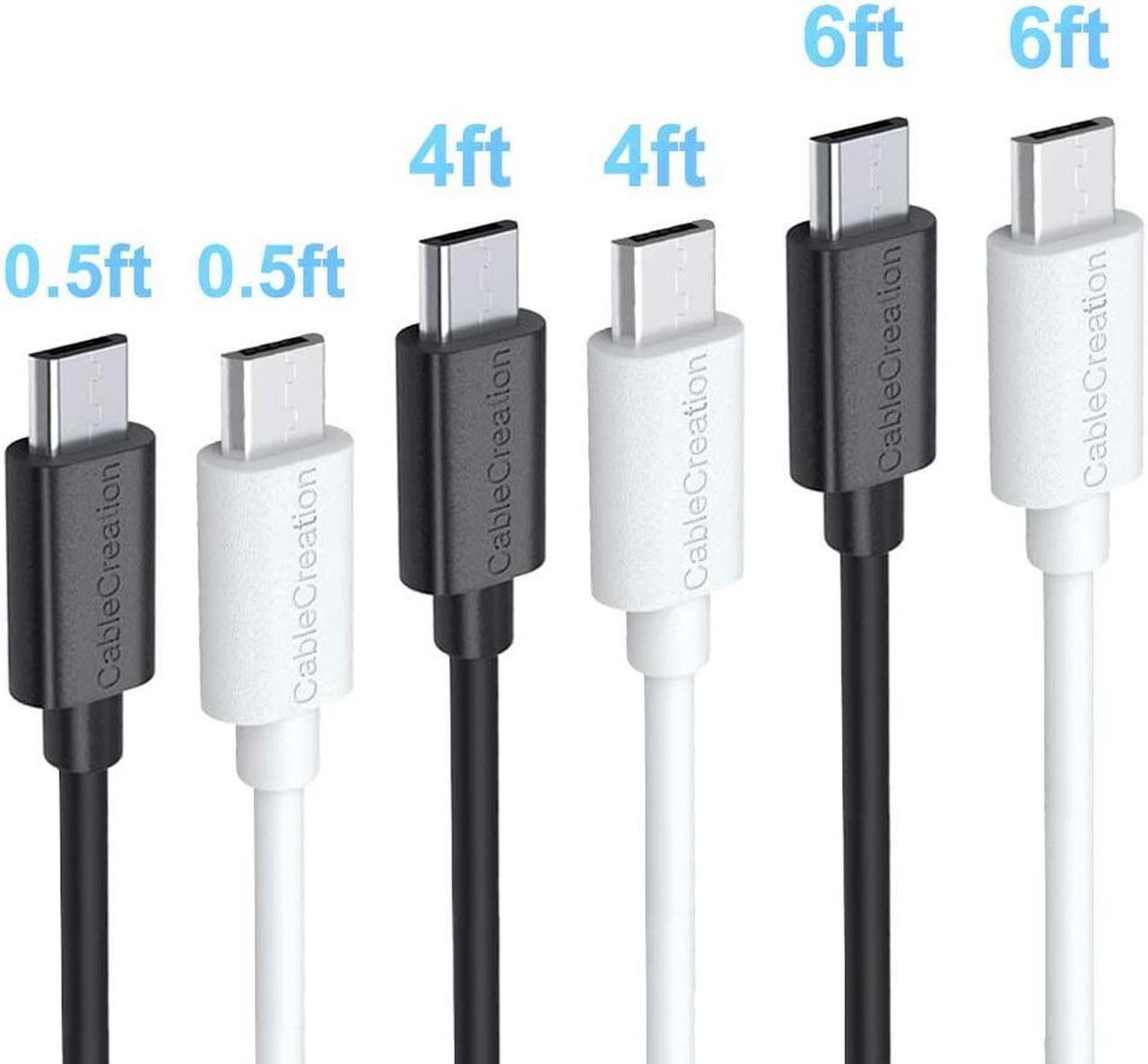 Micro USB Charging Cable, CableCreation 6-Pack(0.5/0.5/4/4/6/6ft) High Speed USB to Micro USB Charging Cord Compatible with Fire TV Stick, S7, HTC, LG, Chromecast, Power Bank (White & Black)