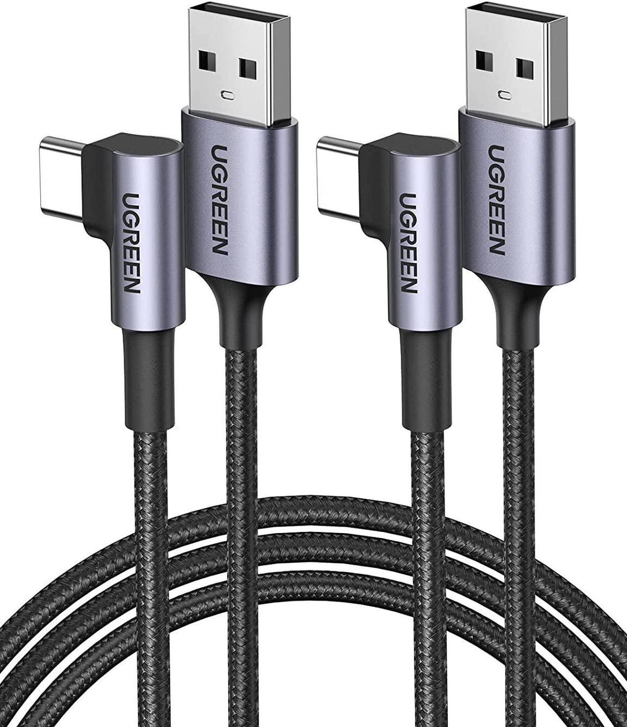 UGREEN USB C Charging Cable - 2 Pack 6FT Right Angle 3A Fast Charge QC3.0 USB A to USB C Cable 90 Degree Nylon Braided Cord Compatible with Galaxy S21 Note 20 Z Flip Z Fold iPad Mini 6 Pixel 6 Switch