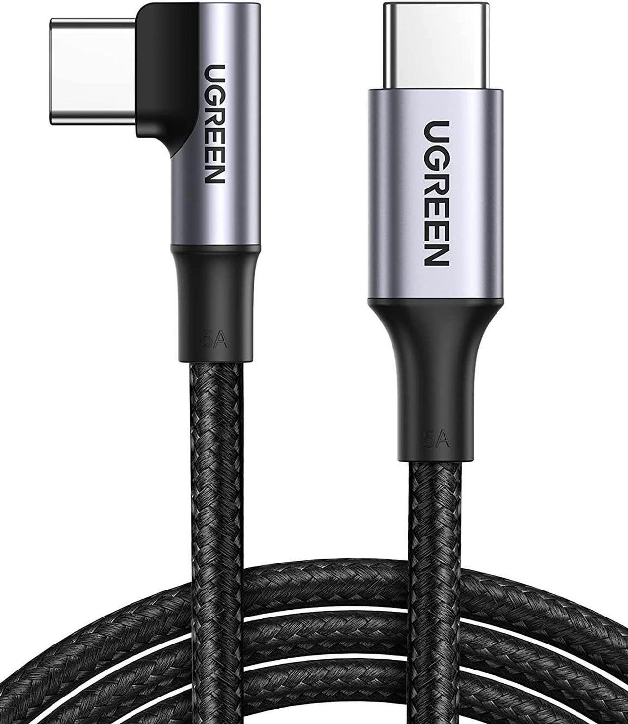 UGREEN USB C to USB C Cable 100W Fast Charging 10FT - Right Angle 5A Type C PD Nylon Braided Charging Cord Compatible for MacBook Pro Air iPad Pro 2020 Chromebook Galaxy S21 S20 Note 20 Dell XPS Pixel