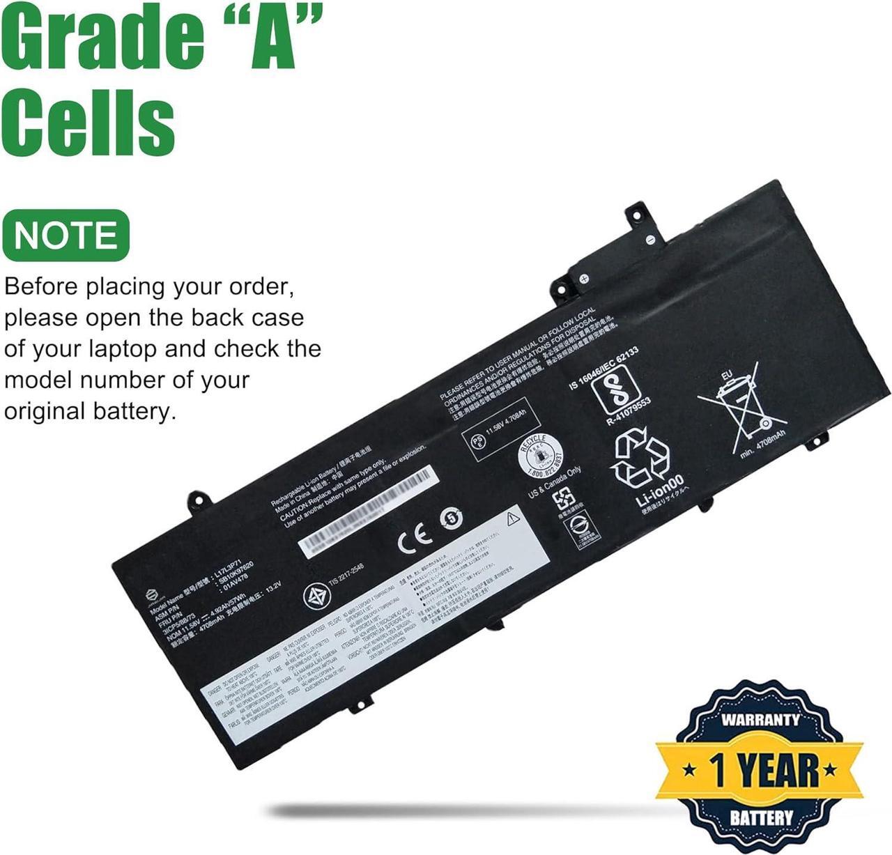 Alt view image 4 of 6 - JIAZIJIA 01AV478 L17L3P71 SB10K97620 01AV479 01AV480 Battery for Lenovo ThinkPad T480S Series L17M3P71 SB10K97621 L17M3P72 SB10K97622 Black 11.58V 57Wh 4920mAh