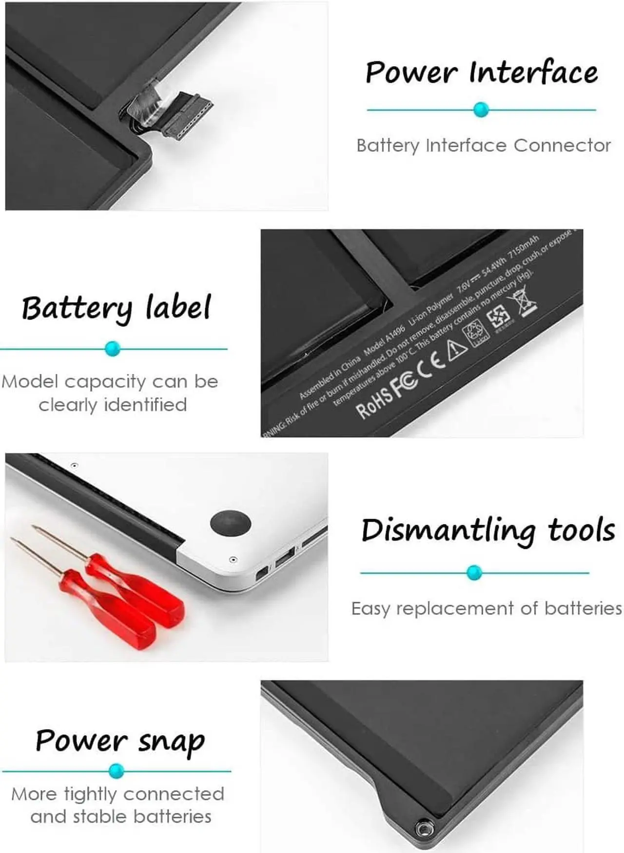 Alt view image 2 of 7 - A1466 A1496 A1405 Replacement Battery for MacBook Air 2017, Early 2015 Early 2014, Mid 2013 Mid 2012 Mid 2011, Late 2010 Fits A1396 A1405 A1496 A1377
