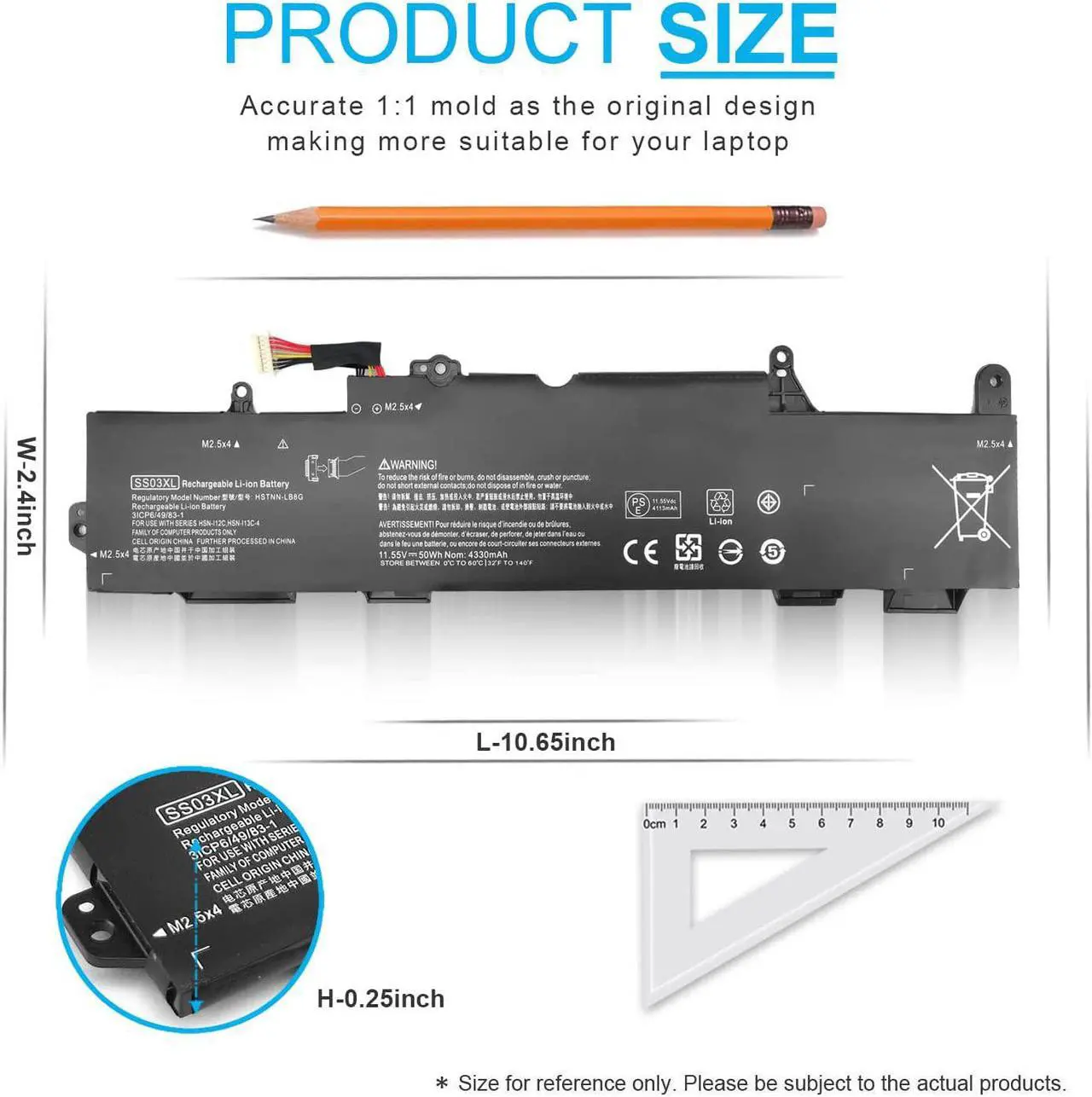 Alt view image 3 of 7 - 50Wh SS03XL 933321-855 Battery for HP EliteBook 840 735 745 830 G5 G6 EliteBook 730 740 836 846 G5 ZBook 14U G5 G6 SS03050XL-PL 932823-171 HSN-113C-4 932823-421 932823-1C1 HSN-112C HSTNN-LB8G 11.55V