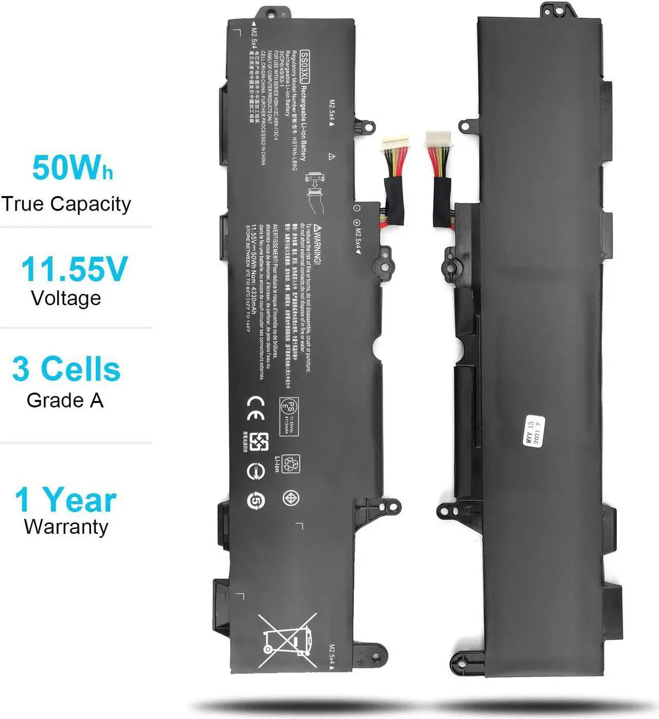 Alt view image 5 of 7 - 50Wh SS03XL 933321-855 Battery for HP EliteBook 840 735 745 830 G5 G6 EliteBook 730 740 836 846 G5 ZBook 14U G5 G6 SS03050XL-PL 932823-171 HSN-113C-4 932823-421 932823-1C1 HSN-112C HSTNN-LB8G 11.55V