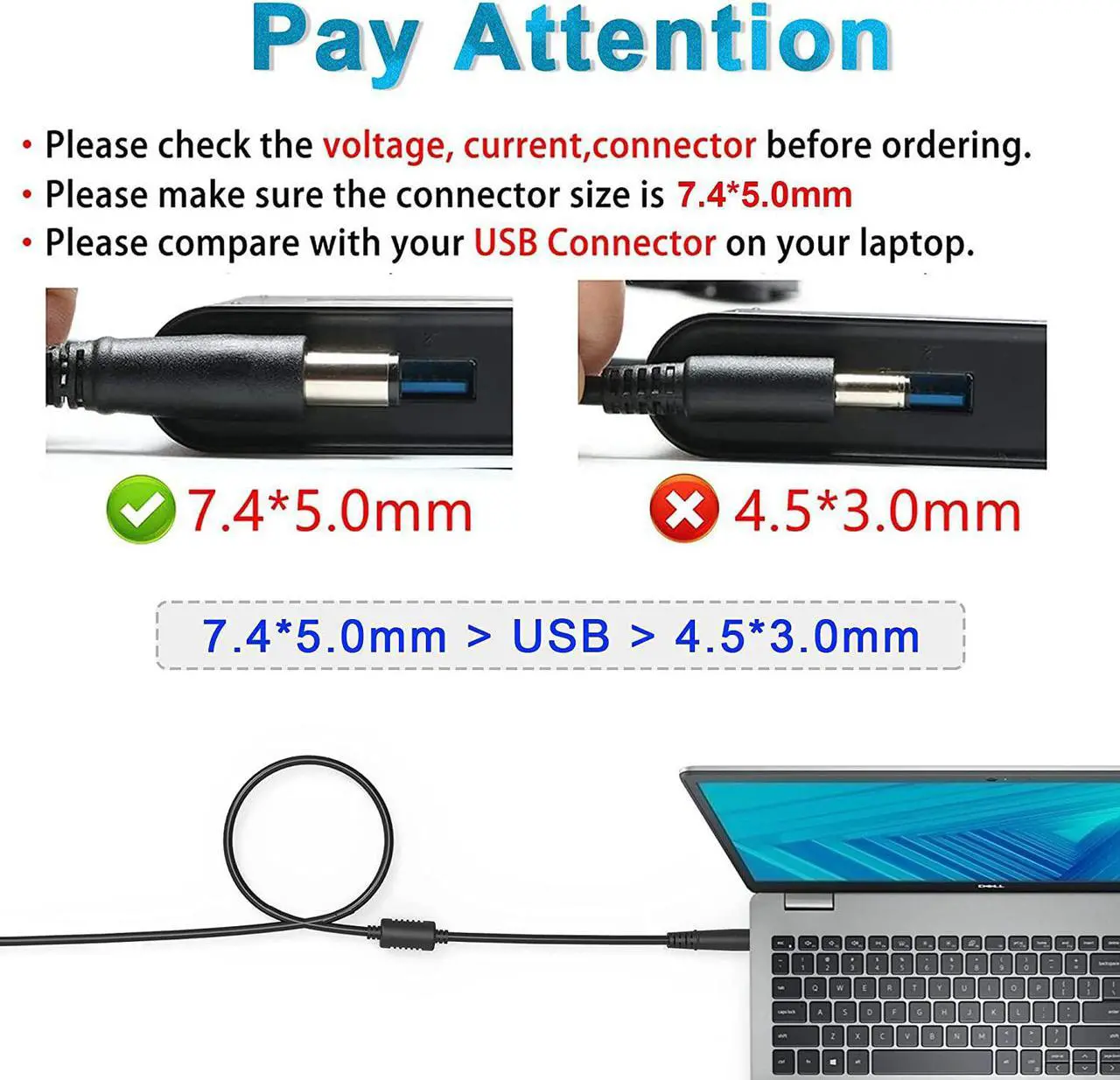 Alt view image 2 of 6 - 19.5V 4.62A 90W AC Adapter Laptop Charger for Dell PA-1900-02D PA-10 LA90PM111 LA65NM130,Inspiron N7010 N7110 N5010,XPS L502x,Latitude E6430 E6420 E6320 E6400 E7240 E5530 E6440 E6540 E7440 E5430 E6510
