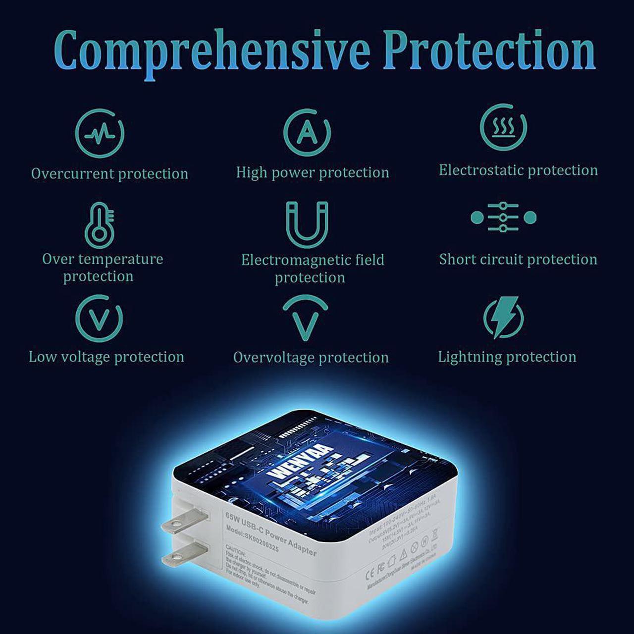 Alt view image 4 of 6 - BAJ 61W/65W USB C Charger Power Adapter for MacBook Pro 13 15 inch, New MacBook Air 13 inch 2020 2019 2018MacBook 12 inch, ipad proThunder Bolt 3 Mac Charger Power Supply,Type-C Devices