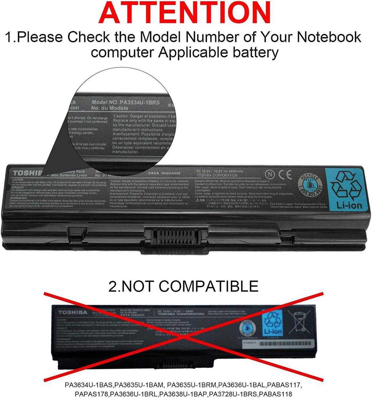 Alt view image 5 of 6 - PA3534U-1BRS Battery for Toshiba PA3534U-1BAS PA3534U-1BRM PA3533U-1BRS PA3533U-1BAS PA3535U-1BRS PA3535U-1BAS PA3682U-1BRS PA3727-1BAS PA3727U-1BRS A200 A210 A300 A350 A355 L300 L305 L450 L500 L505