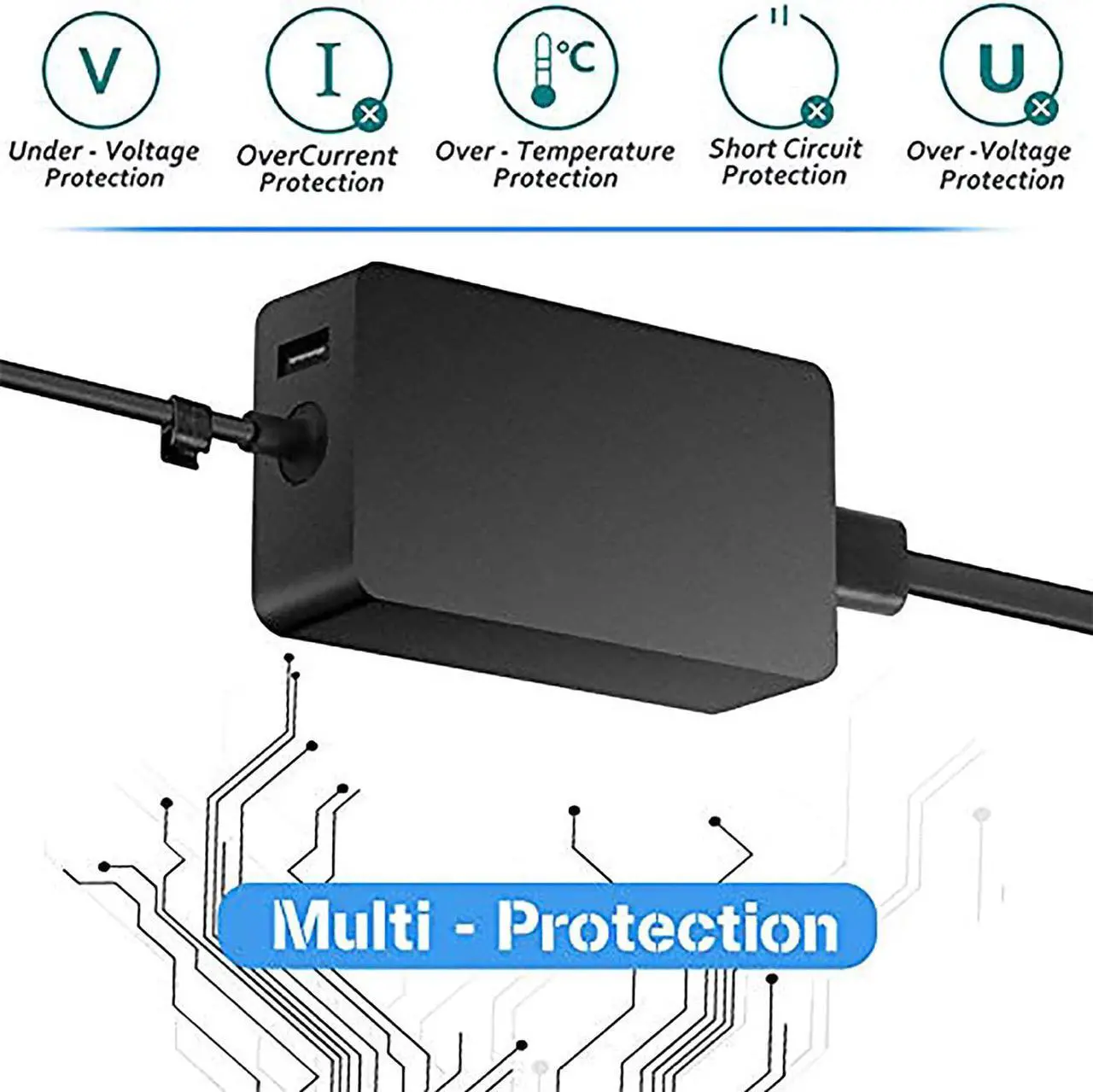Alt view image 2 of 6 - EBKK 44W 15V 2.58A Power Adapter Charger for Surface 1769 1796 Pro 6 Pro 5 Pro 4 Pro 3 Surface Laptop 2 Surface GO Surface Book Laptop i3-4020Y / i5-4300U/i7-4650U with 5V USB Charging Port