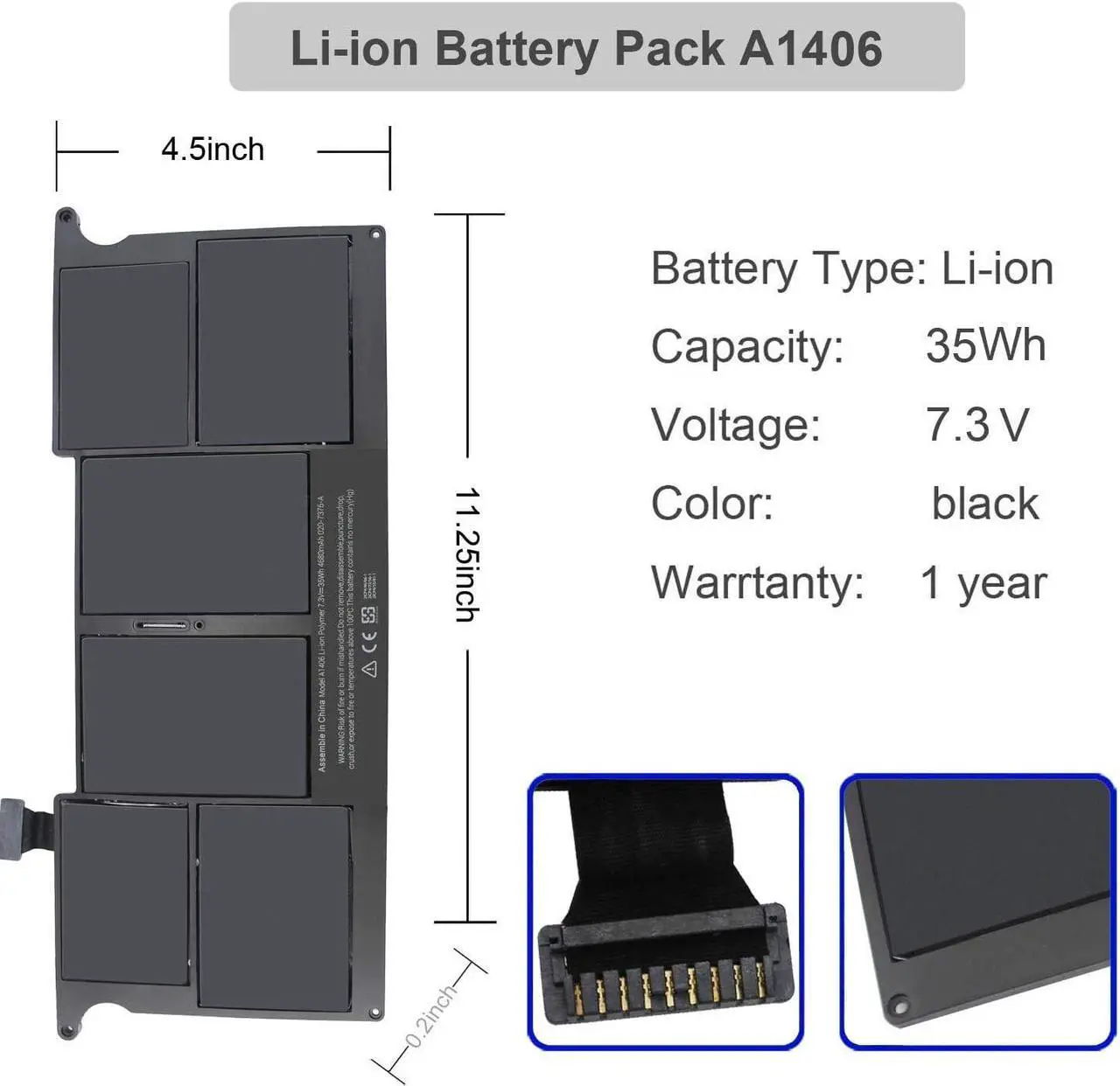 Alt view image 2 of 6 - A1495 A1406 A1465 A1370 Battery Compatible with MacBook Air 11 inch A1465 Mid 2012 Mid 2013 Early 2014 Early 2015,A1370 Mid 2011,MJVM2LL/A MD711LL/A MD711LL/B MD223LL/A 020-7376-A MC968LL/A 020-7377-A