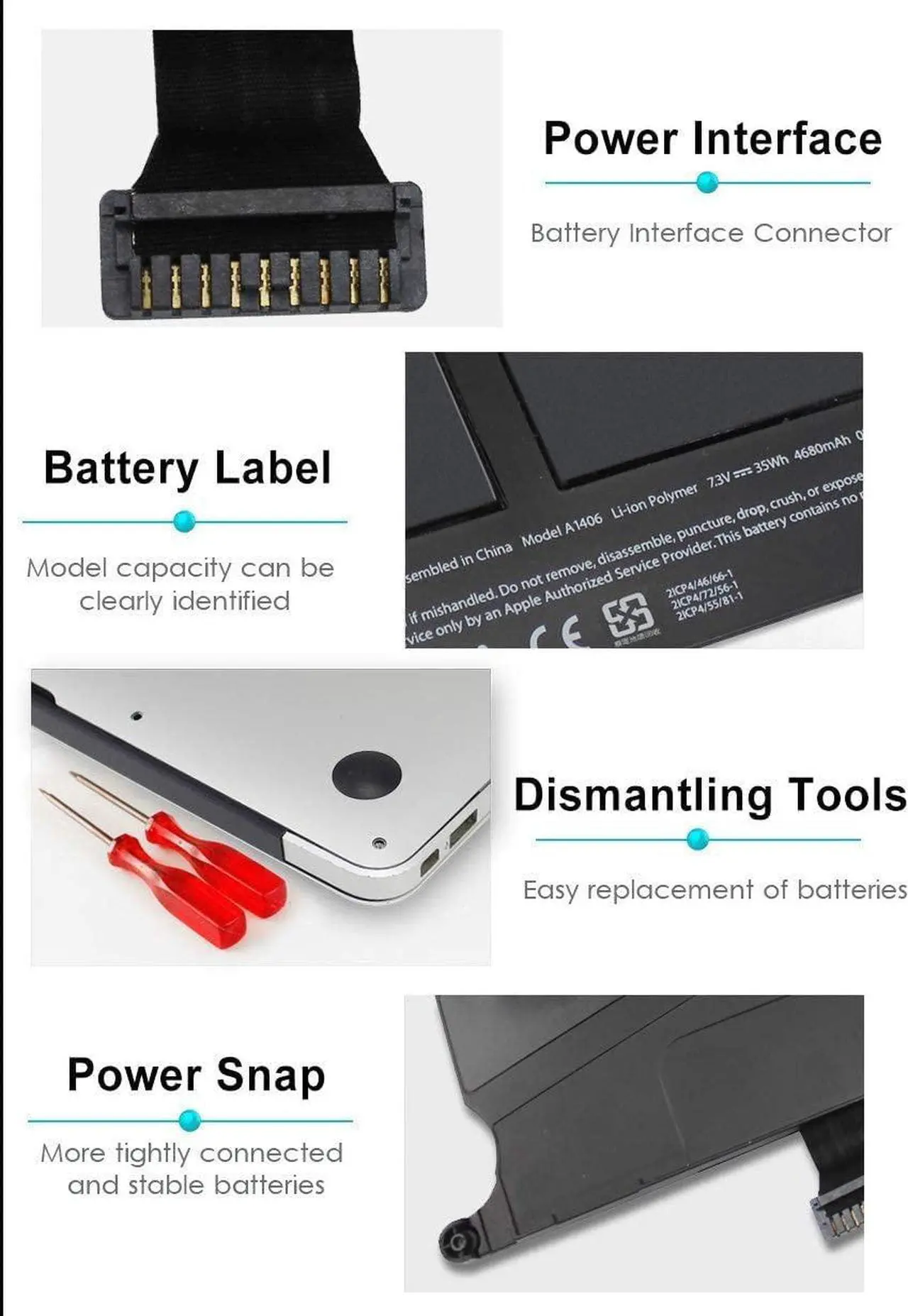 Alt view image 4 of 6 - A1495 A1406 A1465 A1370 Battery Compatible with MacBook Air 11 inch A1465 Mid 2012 Mid 2013 Early 2014 Early 2015,A1370 Mid 2011,MJVM2LL/A MD711LL/A MD711LL/B MD223LL/A 020-7376-A MC968LL/A 020-7377-A