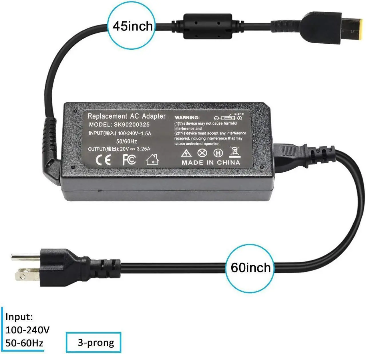 Alt view image 4 of 7 - Replacement 65W Lenovo Laptop Charger for Thinkpad T470 T470S T460 E531 E570 E560 L470 L460 L440 T440 T450 T540P X270 X250 X240 ADLX65NLC2A ADLX65NCC3A ADLX65NCC2A AC Power Adapter