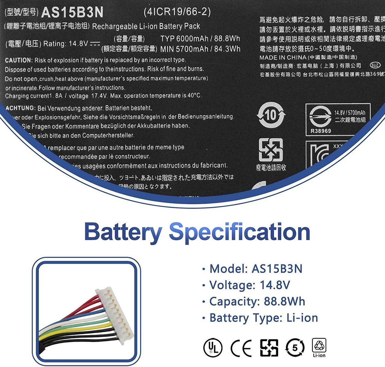 Alt view image 2 of 7 - ANTIEE AS15B3N Laptop Battery for Acer Predator 15 G9-591 G9-591G G9-592 G9-592G G9-593 Predator 17 G5-793 G9-791 G9-791G G9-792 G9-792G G9-793 Predator 17X GX-791 GX-792 21X GX21-71 G9000 4ICR19/66-2