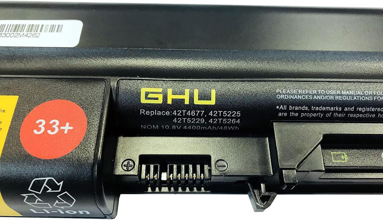 Alt view image 4 of 6 - GHU New Battery 33+ 48 WH Replacement for 43R2499 42T4644 41U3198 42T4677 Compatible with Lenovo Thinkpad R61 T400 R400 42T4531 42T5225 42T5229 42T5226 42T5264 41U3196 42T5225 42T5262