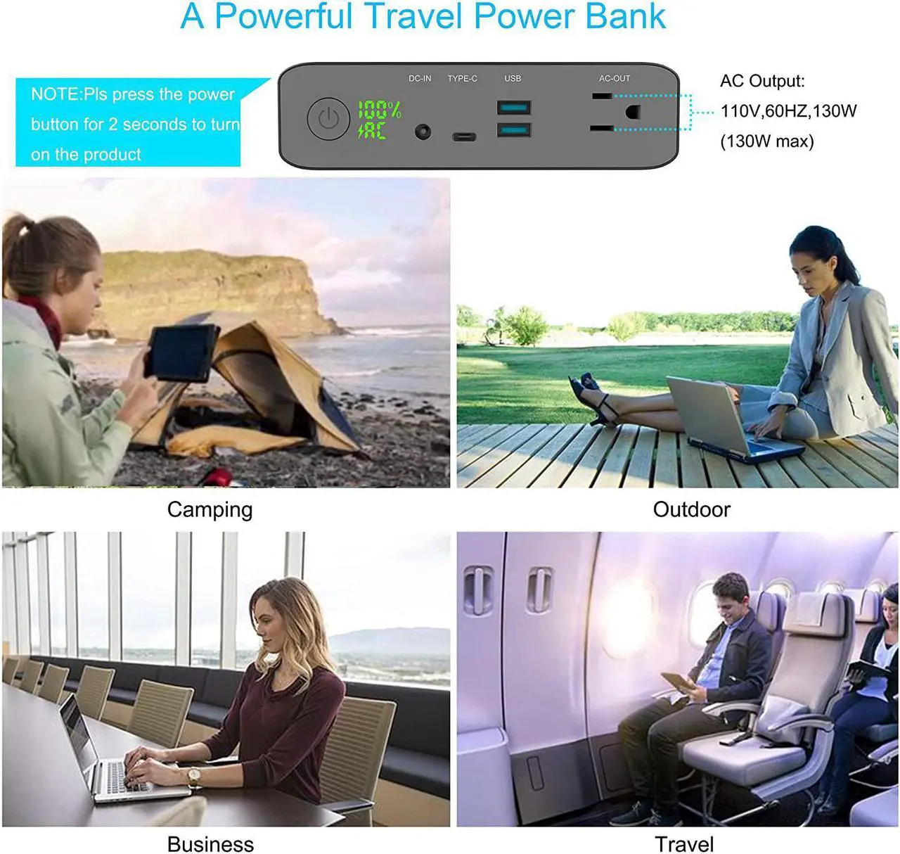 Alt view image 6 of 7 - AC Outlet Portable Laptop Charger (TSA-Approved), Volessence 27000mAh 130W Travel Laptop Power Bank & External Battery Pack for MacBook, Laptop, CPAP, Drone and More