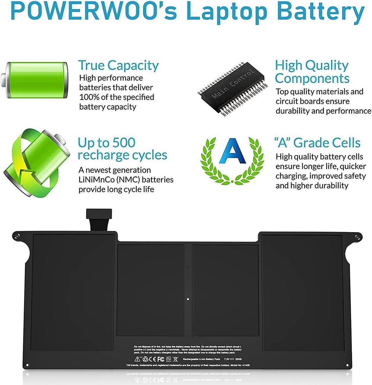 Alt view image 2 of 7 - A1465 Battery, A1406 A1370 A1495 Replacement Battery for Laptop MacBook Air 11 inch (Mid 2011 2012 2013 Early 2014 2015 Version) - High Performation [39Wh/7.6V/5100mAh]