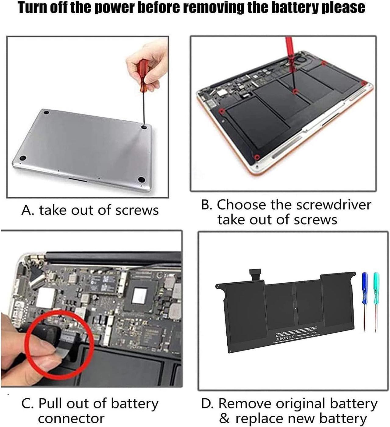 Alt view image 5 of 7 - A1465 Battery, A1406 A1370 A1495 Replacement Battery for Laptop MacBook Air 11 inch (Mid 2011 2012 2013 Early 2014 2015 Version) - High Performation [39Wh/7.6V/5100mAh]
