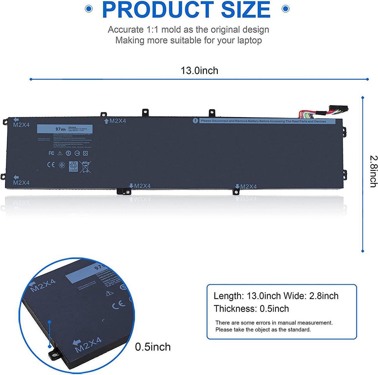 Alt view image 2 of 6 - 97WH 6GTPY Battery for Dell XPS 15 9560 9570 9550 7590 P56F P56F001 P56F002 Precision 5510 5520 5530 5540 M5520 M5510 Replacement,Vostro 7500 7590,GPM03 5XJ28 05XJ28 M2X4 5D91C 451-BBYB-TM 1P6KD 4GVGH