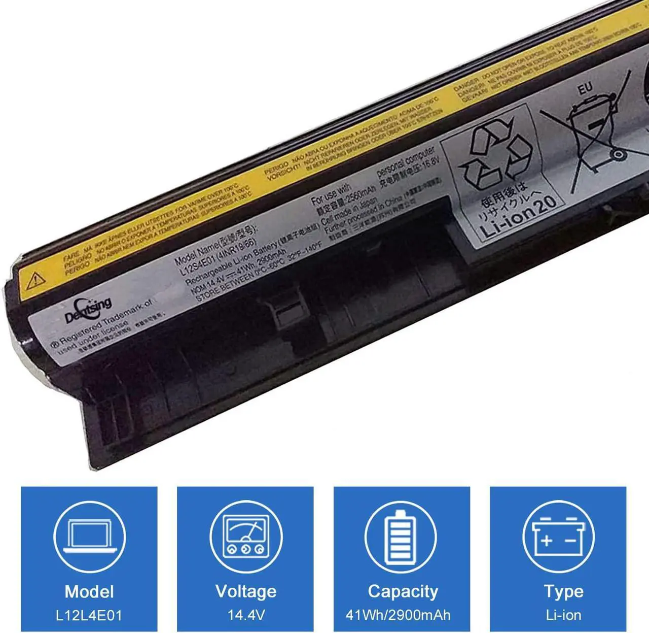 Alt view image 2 of 5 - Dentsing L12L4E01 L12S4E01 14.4V 41Wh 2900mAh Laptop Battery for Lenovo G400S G405S G410S G500S G505S G510S L12M4E01