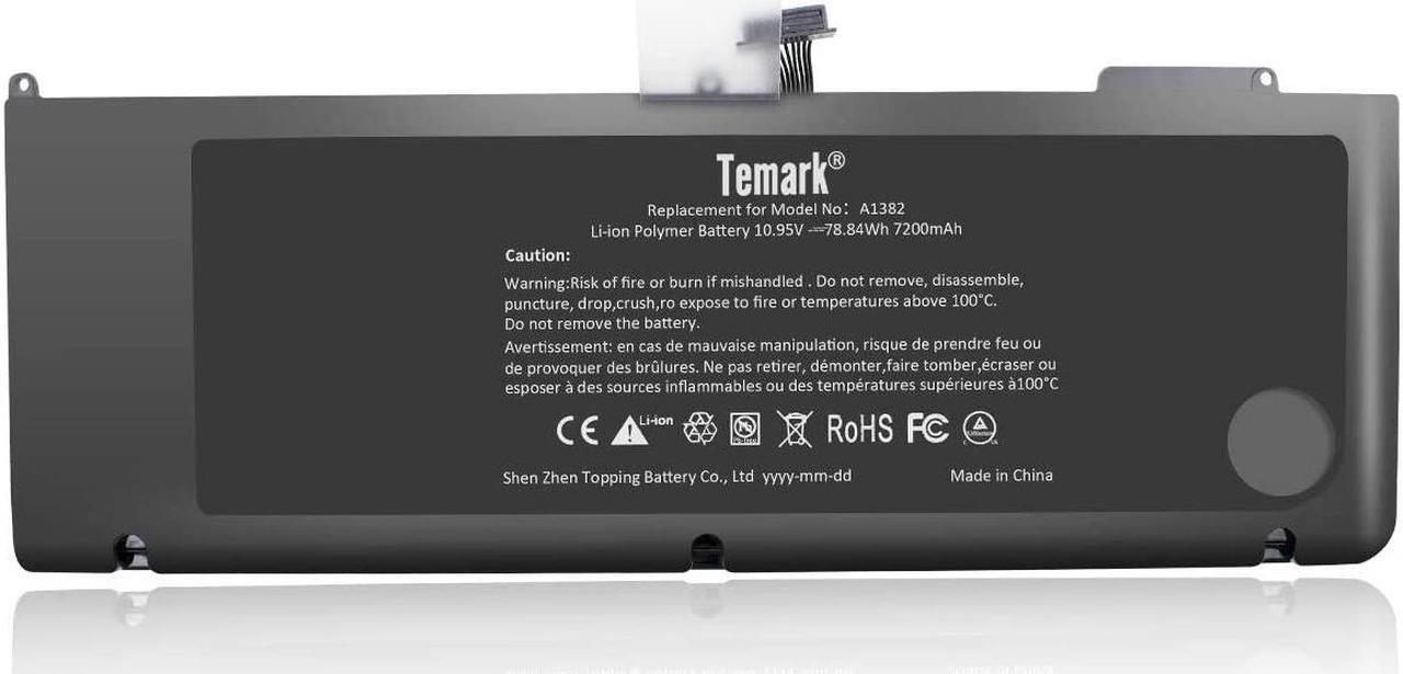 Alt view image 2 of 7 - Temark A1382 Replacement Laptop Battery Compatible with MacBook Pro 15 inch A1286 (only for Core i7 Early 2011 Late 2011 Mid 2012),fit MC721LL/A MC723LL/A 661-5844 020-7134-A