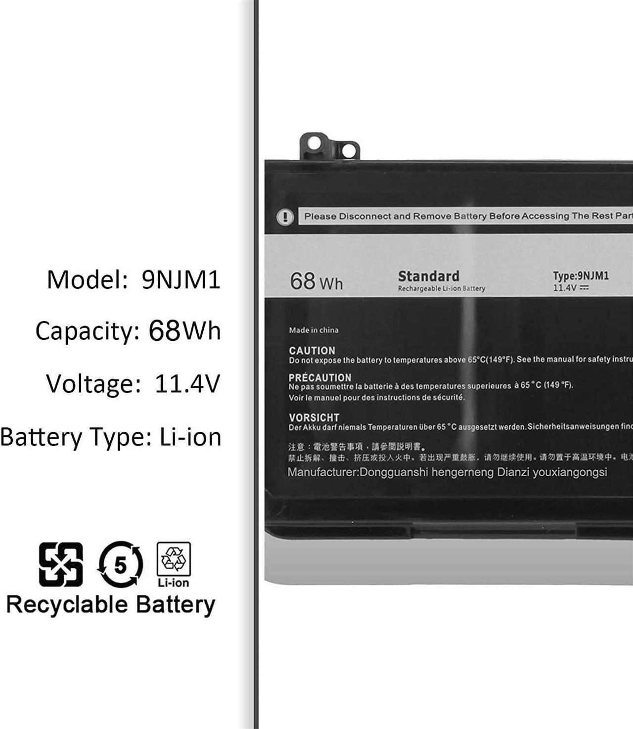 Alt view image 2 of 5 - 9NJM1 0546FF 0HF250 44T2R HF250 MG2YH 0MG2YH 546FF Laptop Battery Replacement for Dell Alienware 15 R3 R4 17 R4 R5 Series (15.2V 68Wh)