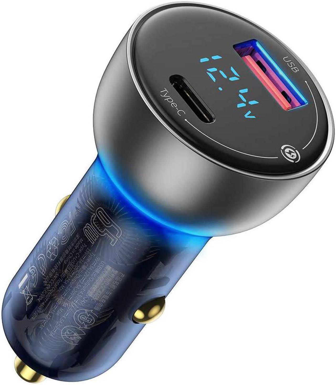 USB C Car Charger, Baseus 65W Metal Fast USB Car Charger, PD3.0 & QC4.0 Dual Port Car Adapter with LED Display for USB-C Laptop, MacBook, iPhone 12/12 Pro/Max/12 Mini/11, Galaxy S20, iPad Pro - CCKX