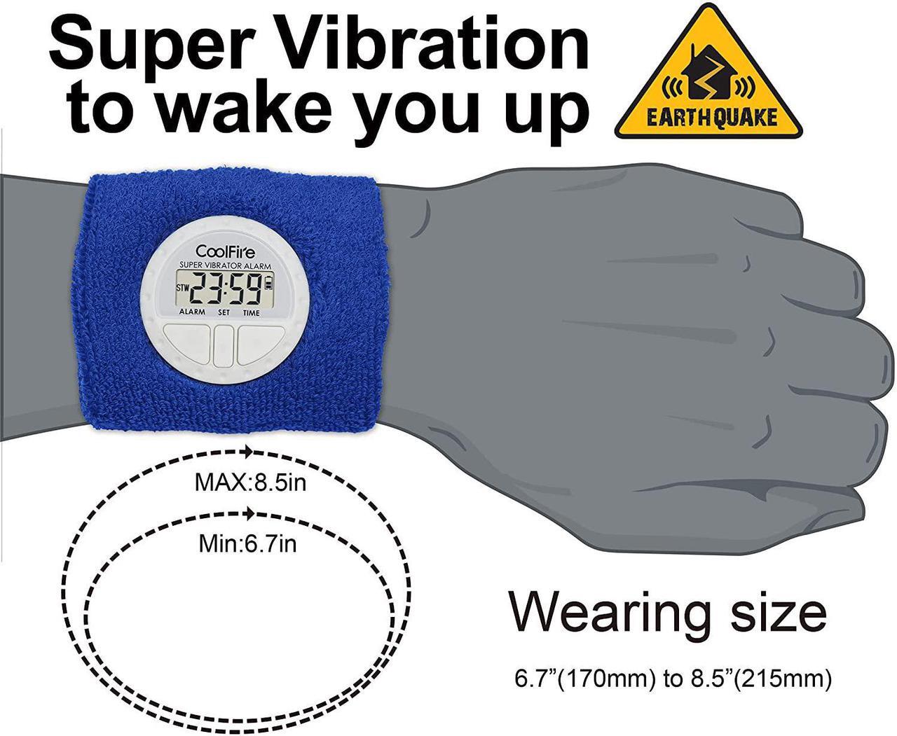 Alt view image 4 of 6 - Vibrating Alarm Clock - Silent Alarm Wristband Vibrating Watch. Silent Wrist Shock Clock. Vibration Bracelet Clock Deep Sleeper & Vibrate with USB Charge 1685G (Blue)