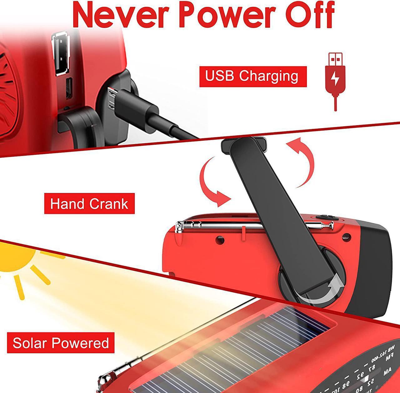 Alt view image 4 of 7 - Emergency Hand Crank Radio with LED Flashlight for Emergency AM/FM NOAA Portable Weather Radio with 2000mAh Power Bank Phone Charger USB Charged & Solar Power for Camping Emergency