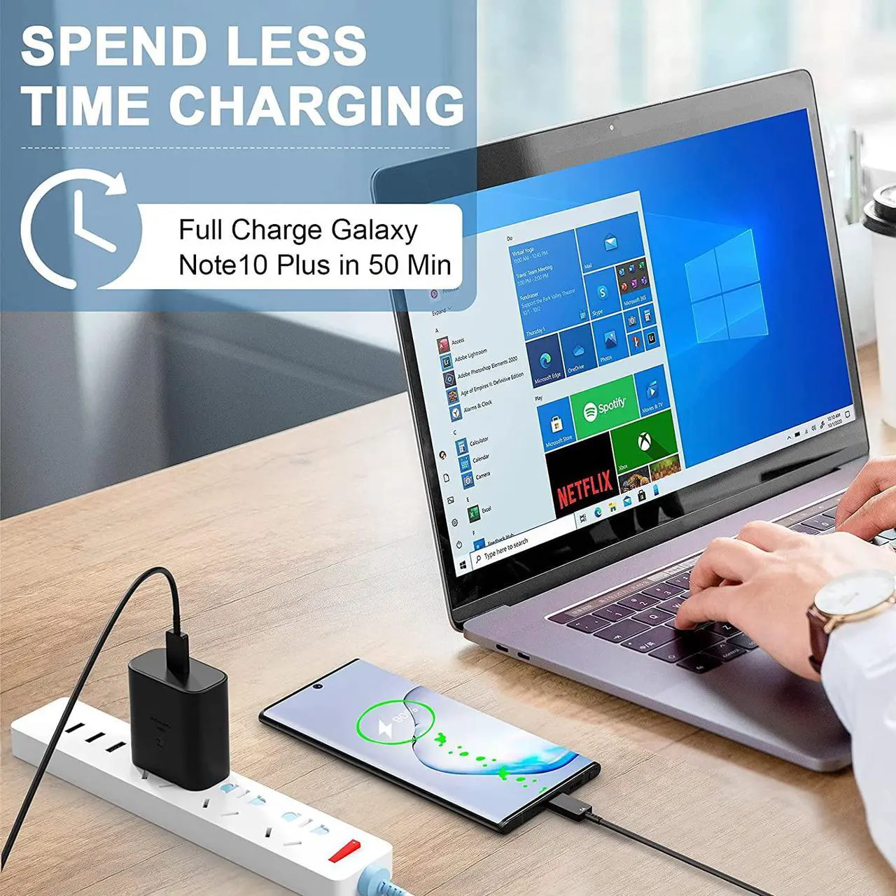Alt view image 3 of 7 - 45W USB C Charger, Super Fast Charging Wall Charger with Cable for Samsung Galaxy Note 10/Note 10+/Note 20/Note 20 Ultra/S20 Ultra/S21/S21 Ultra/S21 Plus/S10 5G, Galaxy Tab S7/S7+, iPad pro 11/12.9
