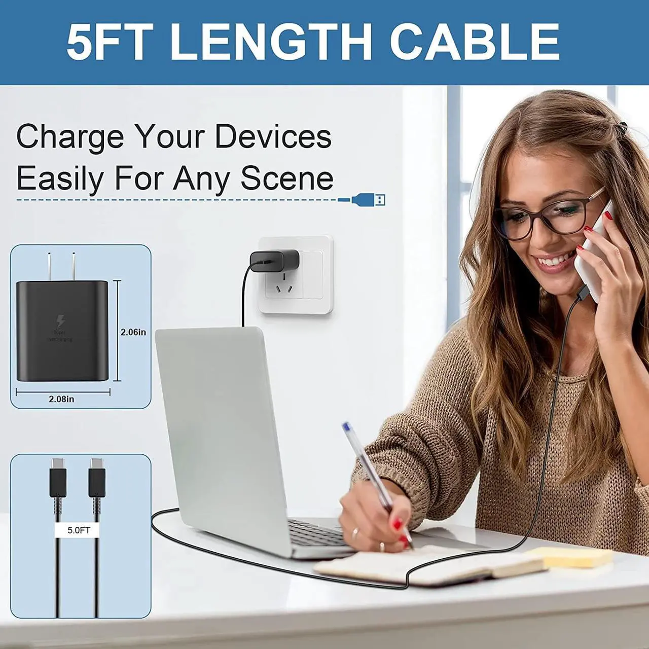 Alt view image 5 of 7 - 45W USB C Charger, Super Fast Charging Wall Charger with Cable for Samsung Galaxy Note 10/Note 10+/Note 20/Note 20 Ultra/S20 Ultra/S21/S21 Ultra/S21 Plus/S10 5G, Galaxy Tab S7/S7+, iPad pro 11/12.9