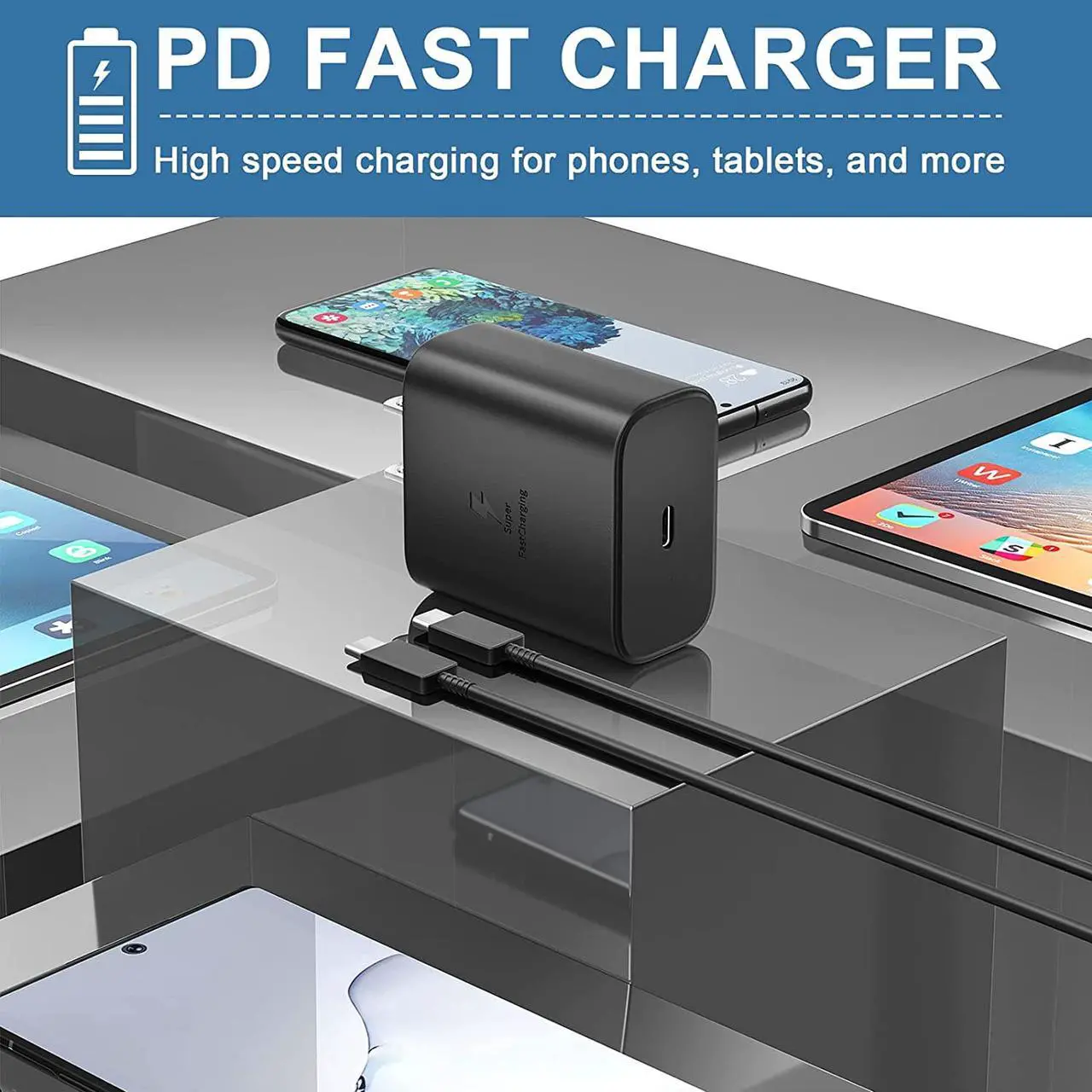 Alt view image 6 of 7 - 45W USB C Charger, Super Fast Charging Wall Charger with Cable for Samsung Galaxy Note 10/Note 10+/Note 20/Note 20 Ultra/S20 Ultra/S21/S21 Ultra/S21 Plus/S10 5G, Galaxy Tab S7/S7+, iPad pro 11/12.9