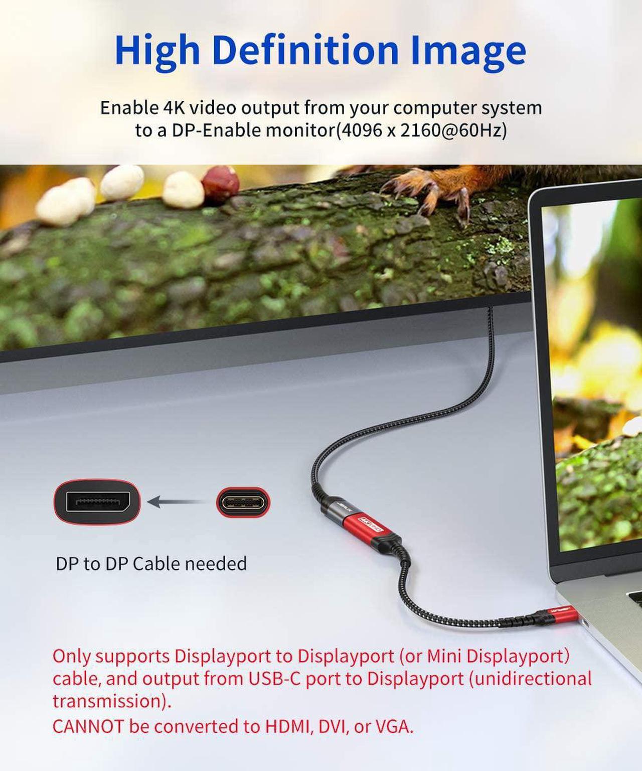 Alt view image 2 of 7 - USB Type C to DisplayPort Adapter 4K@60Hz C to Display Port Cable Compatible with MacBook Pro 2019 2018 Surface Book  XPS  Galaxy S21 S20 Note 20-Red
