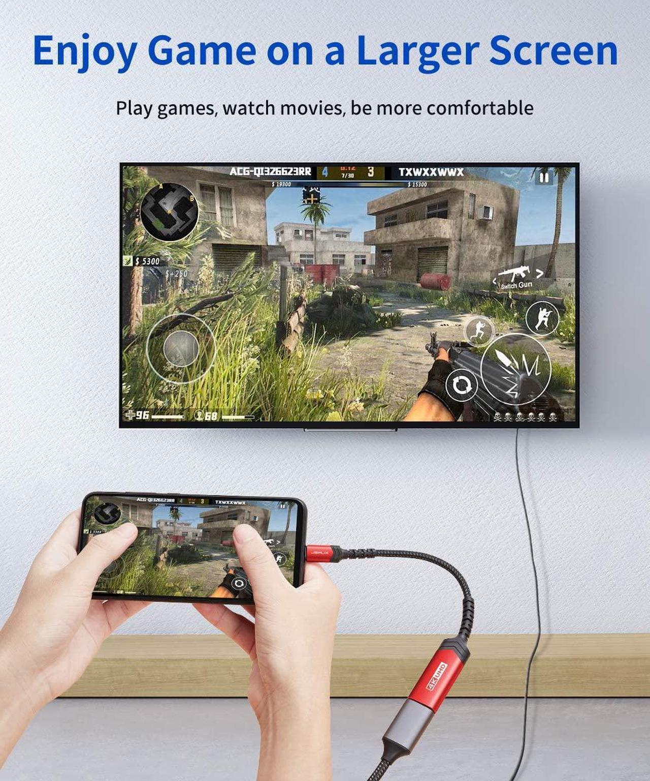 Alt view image 4 of 7 - USB Type C to DisplayPort Adapter 4K@60Hz C to Display Port Cable Compatible with MacBook Pro 2019 2018 Surface Book  XPS  Galaxy S21 S20 Note 20-Red