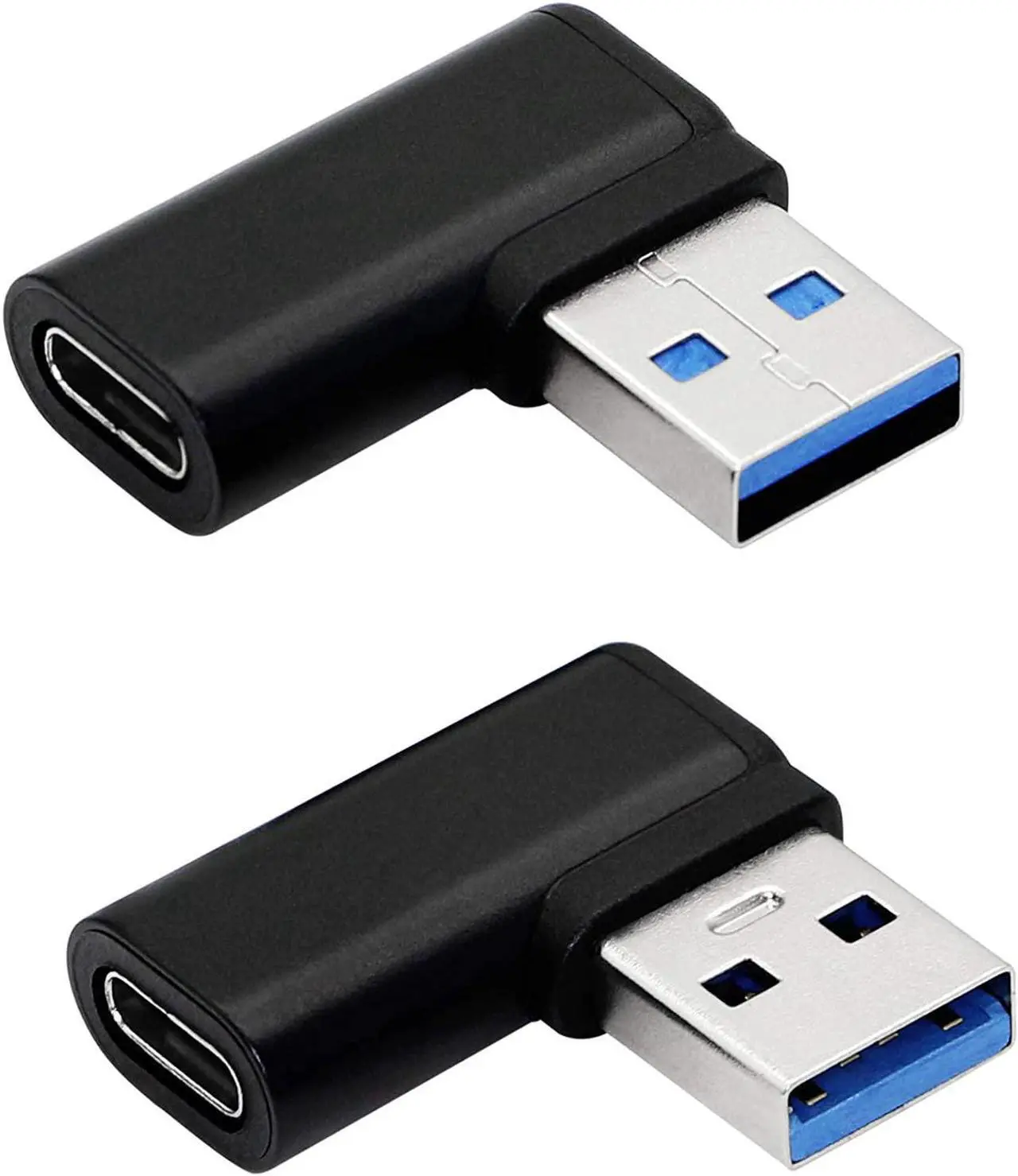 Main image of 90 Degree USB C to USB A Adapter Right Angle & Left Angle USB A 3.0 Male to USB Type C 3.1 Female Connector for Laptops Wall Chargers Power Banks(2-Pack)
