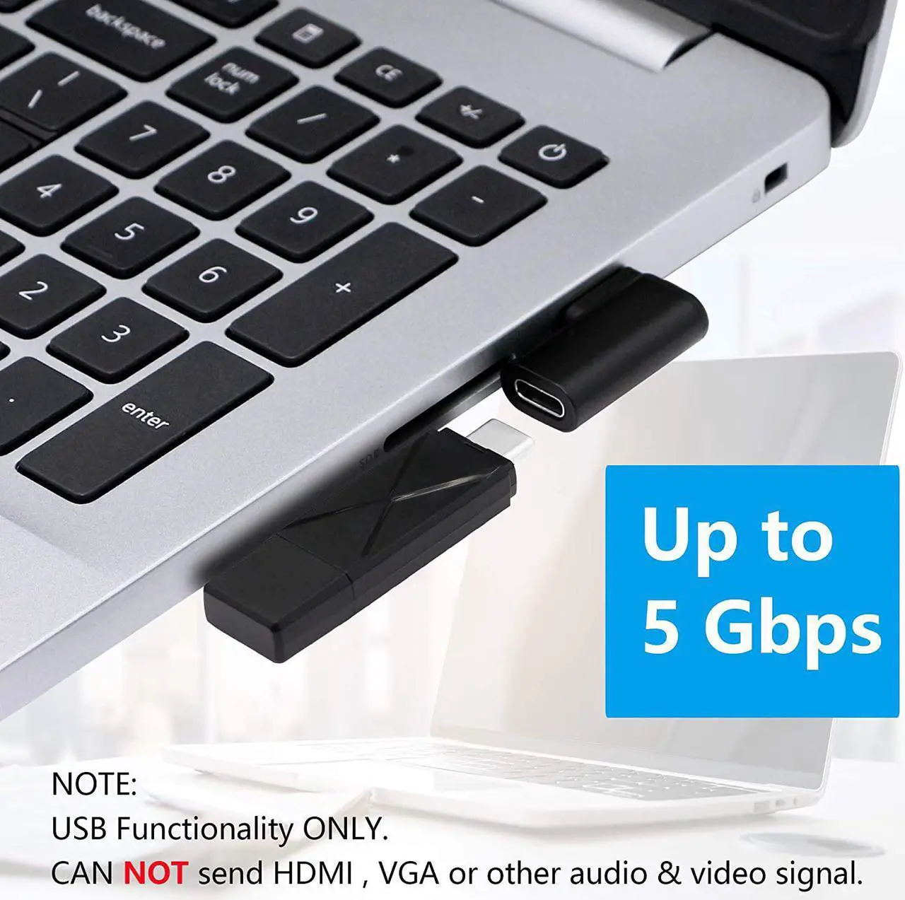 Alt view image 4 of 7 - 90 Degree USB C to USB A Adapter Right Angle & Left Angle USB A 3.0 Male to USB Type C 3.1 Female Connector for Laptops Wall Chargers Power Banks(2-Pack)
